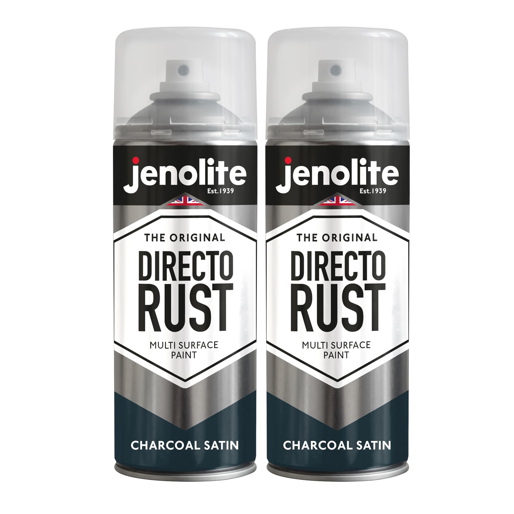 JENOLITE Directorust Spray Paint Satin Finish | CHARCOAL GREY | 2 x 400ml | Direct To Rust Spray Paint For Metal | All-In-One Multi Surface Paint for Metal, Wood, Plastic, Ceramic | RAL 7016