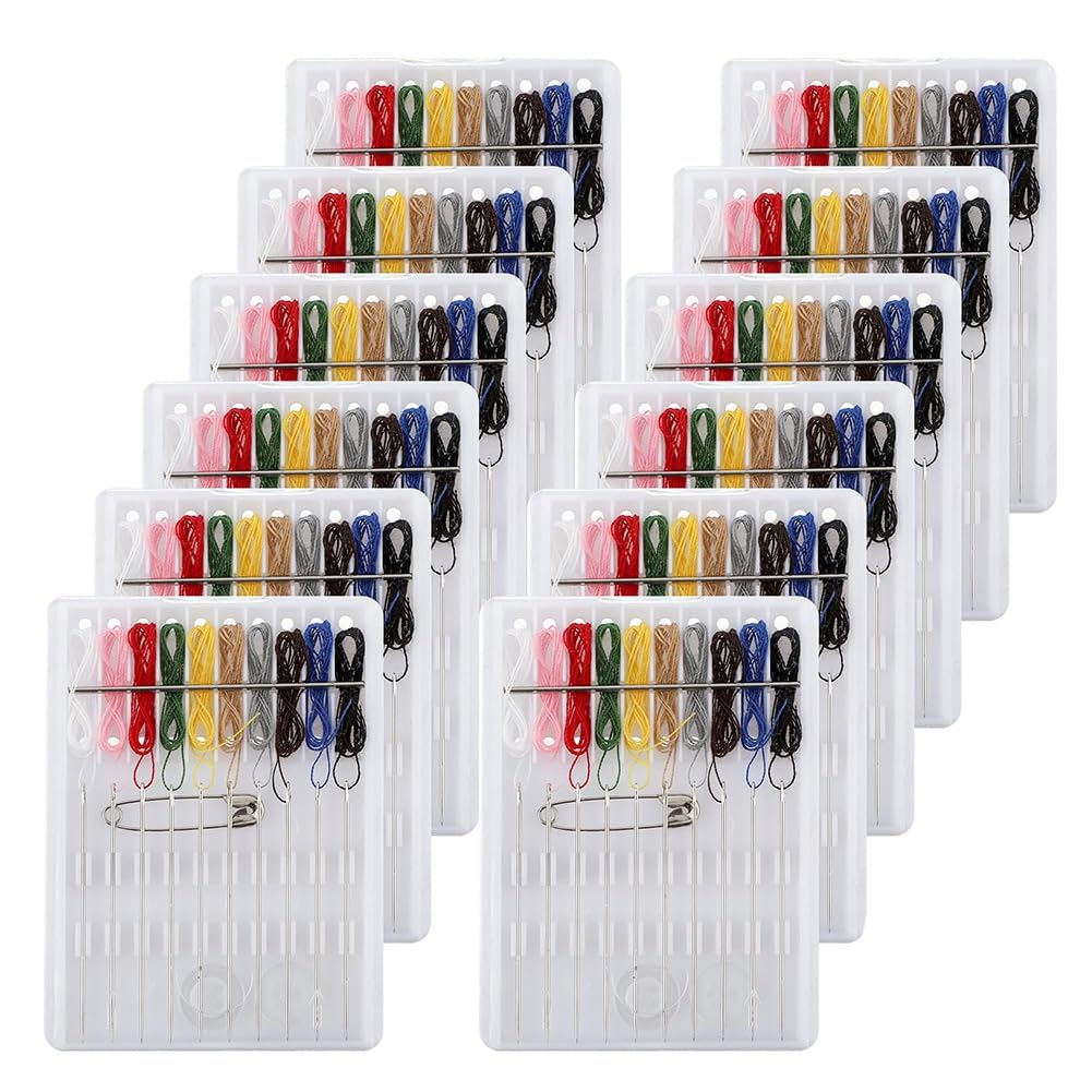 Plookyoe Random Color 12 Boxes Sewing Kit Mini Sewing Kit Quick Fix Sewing Kit Travel Emergency Sewing Kit Pre Threaded Needle And Thread Kit