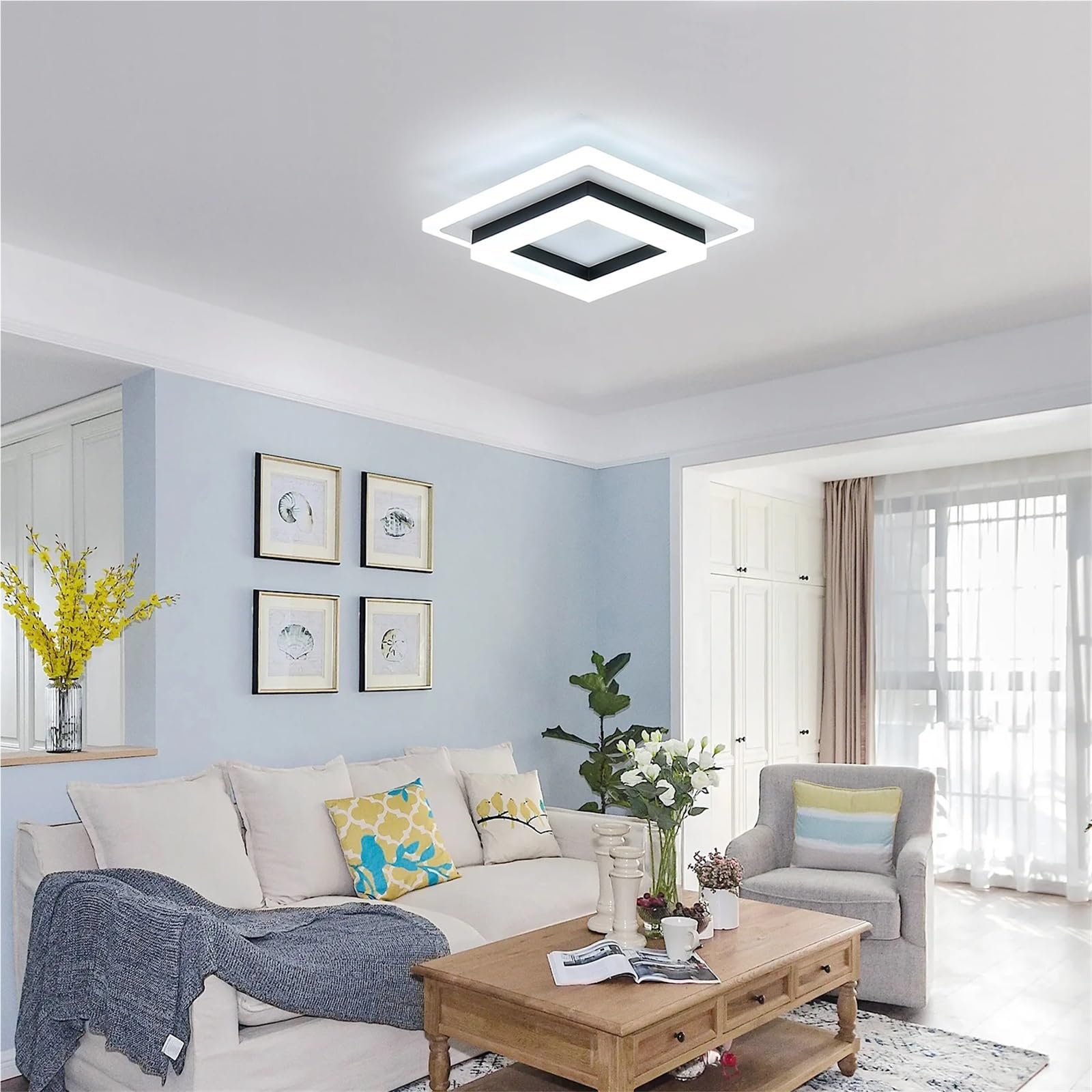 Générique Luminaire Plafonnier LED Plafonnier LED moderne, carré, 24 W, en acrylique, for salle de bain, couloir, chambre, blanc froid 6500 K