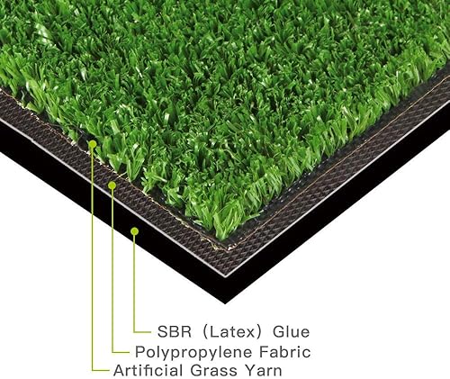 Miniatura 5 de Alfombra de césped artificial con agujeros de drenaje y parte trasera de goma, para interiores y exteriores, realista, sintética, para patio,