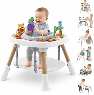 Baby Activity Center, Interactive Sit to Stand Learning Table for Toddler | 4 Stage Montessori-Inspired Toys,Grow Stationary Standing Study Desk & Game Table,Jumpers & Bouncers, ASTM/CPSIA Certified