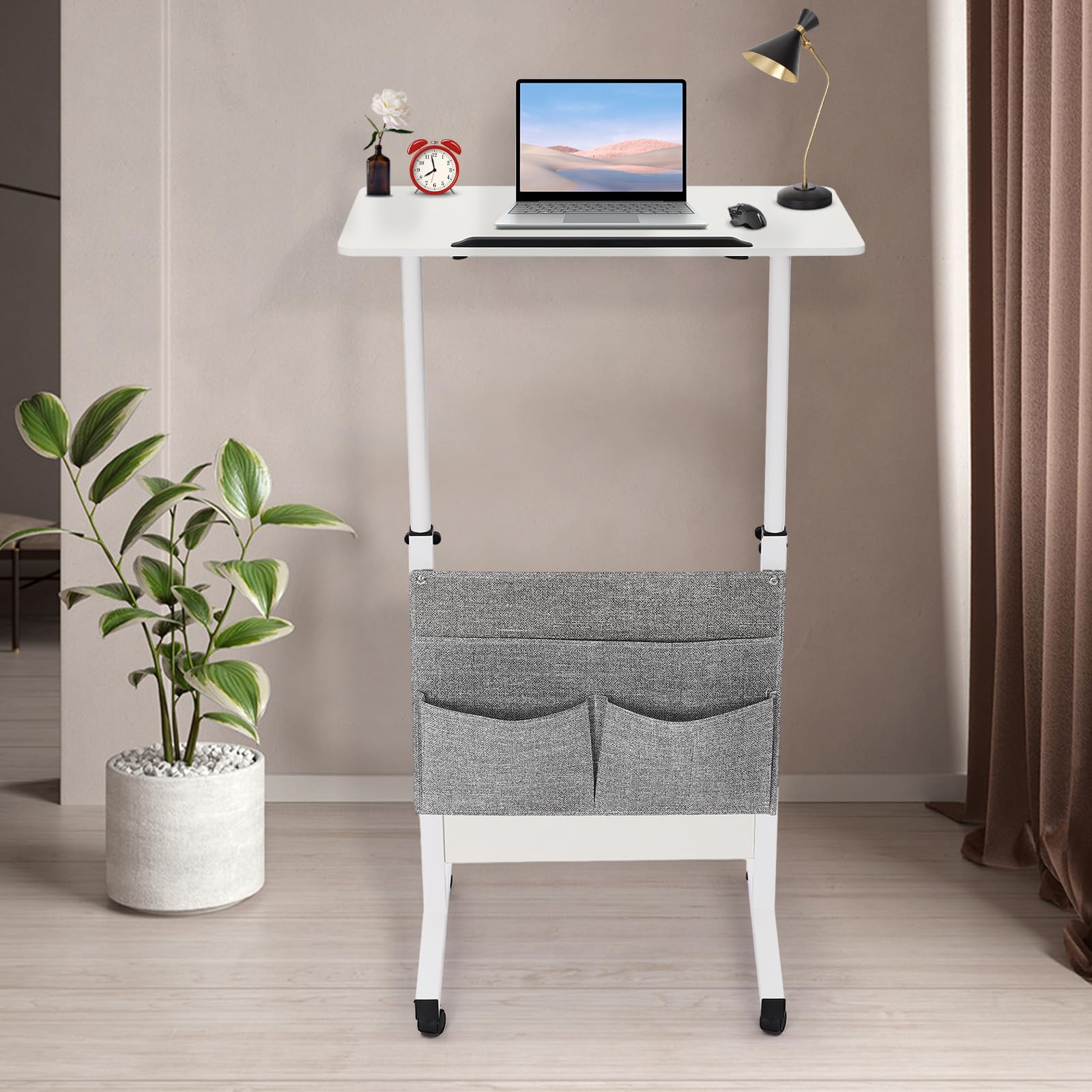 Adjustable Height Standing Desk with 4 Universal Wheels Portable Laptop Desk with Storage Bag Rolling Computer Stand with — view 6