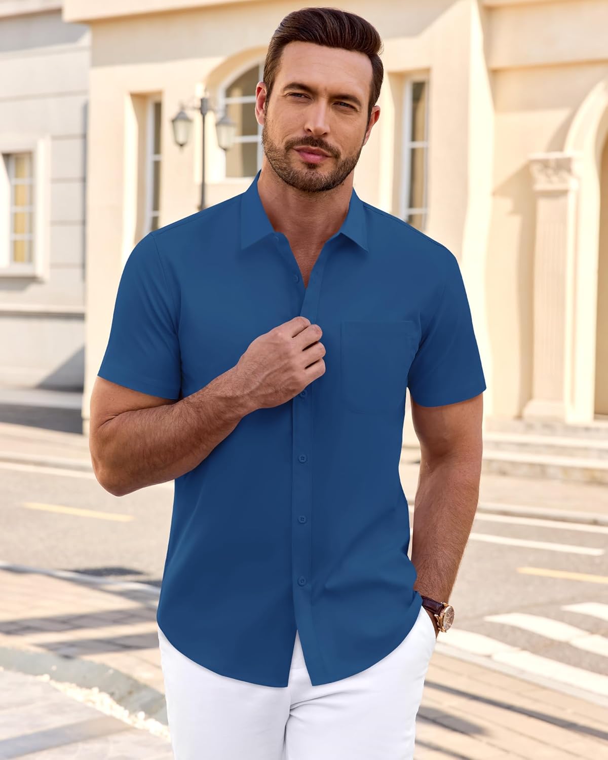 J.VER Mens Short Sleeve Dress Shirts Wrinkle Free Casual Button Down Shirt Summer Stretch Formal Shirt with Pocket - Image 3