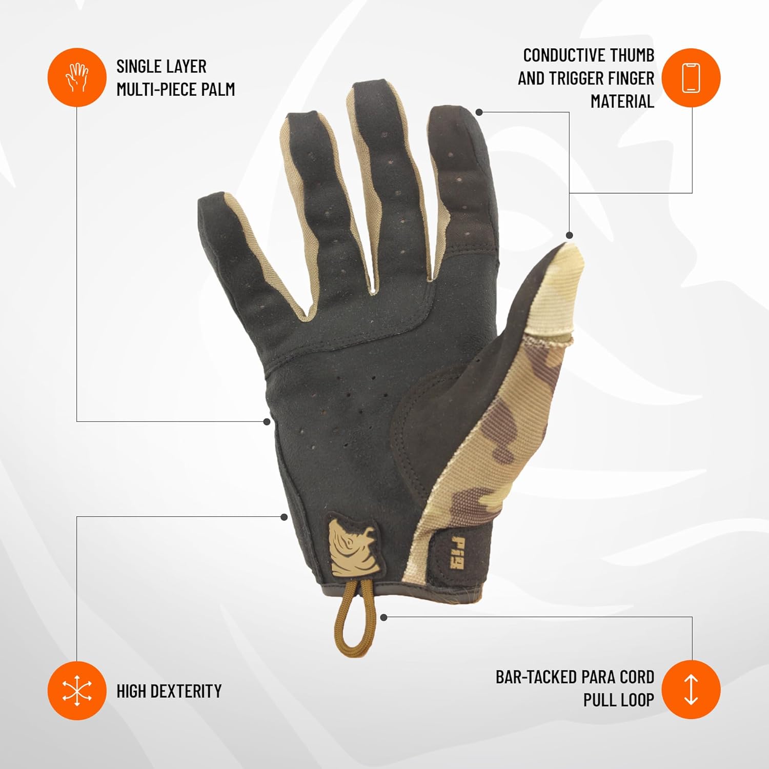 PIG Alpha Full Dexterity Tactical Gloves for Shooting, Touchscreen Compatible, Breathable, 1 Pair - Image 3