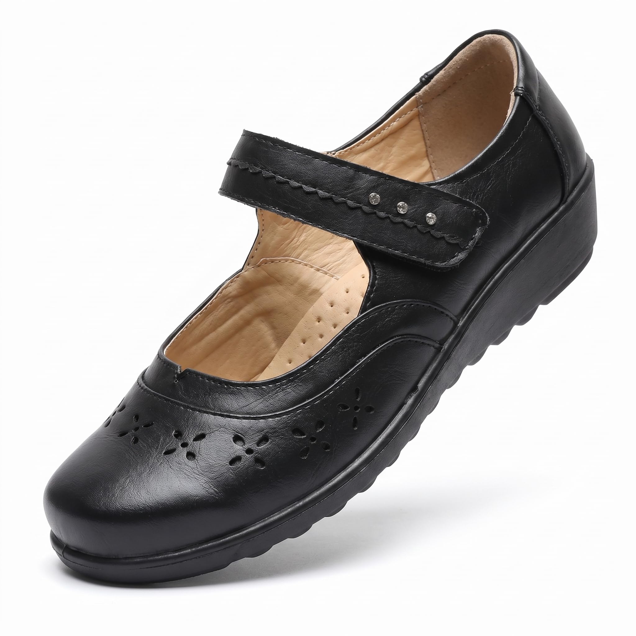 Zapatos Merceditas para Mujeres Merceditas Mujer con Tacón de Cuña Bajo - Cuero Sintético - Negro