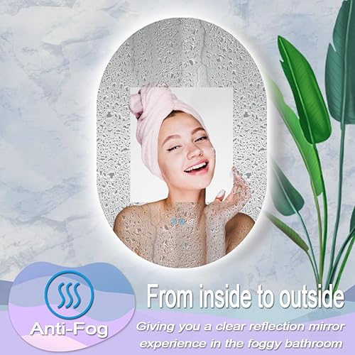 Miniatura 9 de Espejo de tocador ovalado retroiluminado de 16 x 24 pulgadas con luces, espejo ovalado iluminado para baño, antiniebla, 3 colores, regulable,