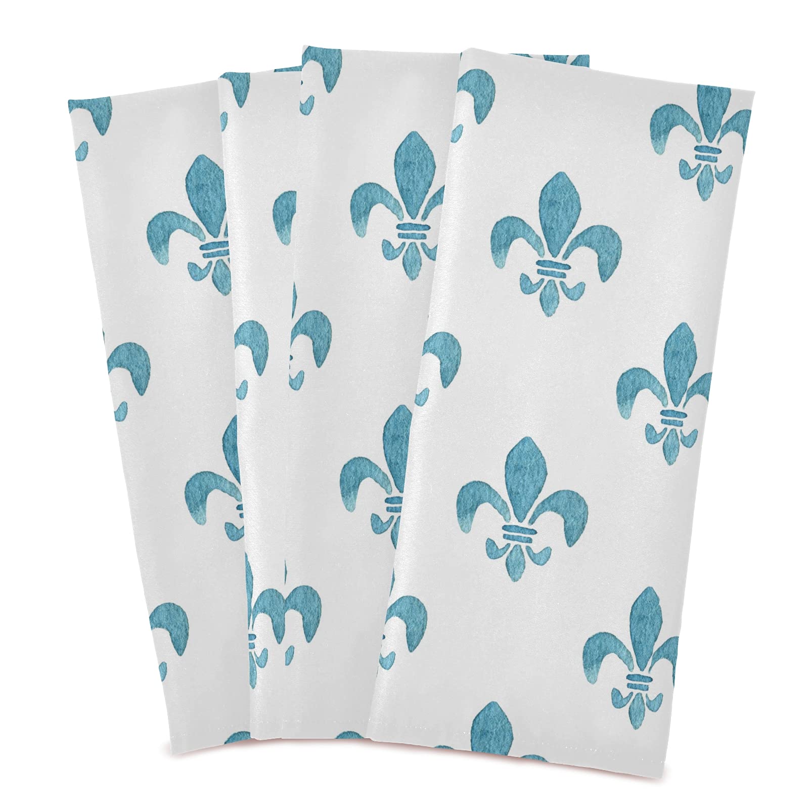 SusiYo Kitchen Dish Towels - Blue Fleur De Lis Set of 4 Super Soft Absorbent Microfiber Polyester Kitchen Dish Cloths, 28x18 Inch