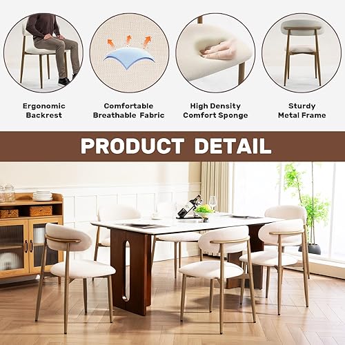 Miniatura 3 de UVV Juego de 4 sillas de comedor de metal con tela moderna tapizada para comedor, color beige