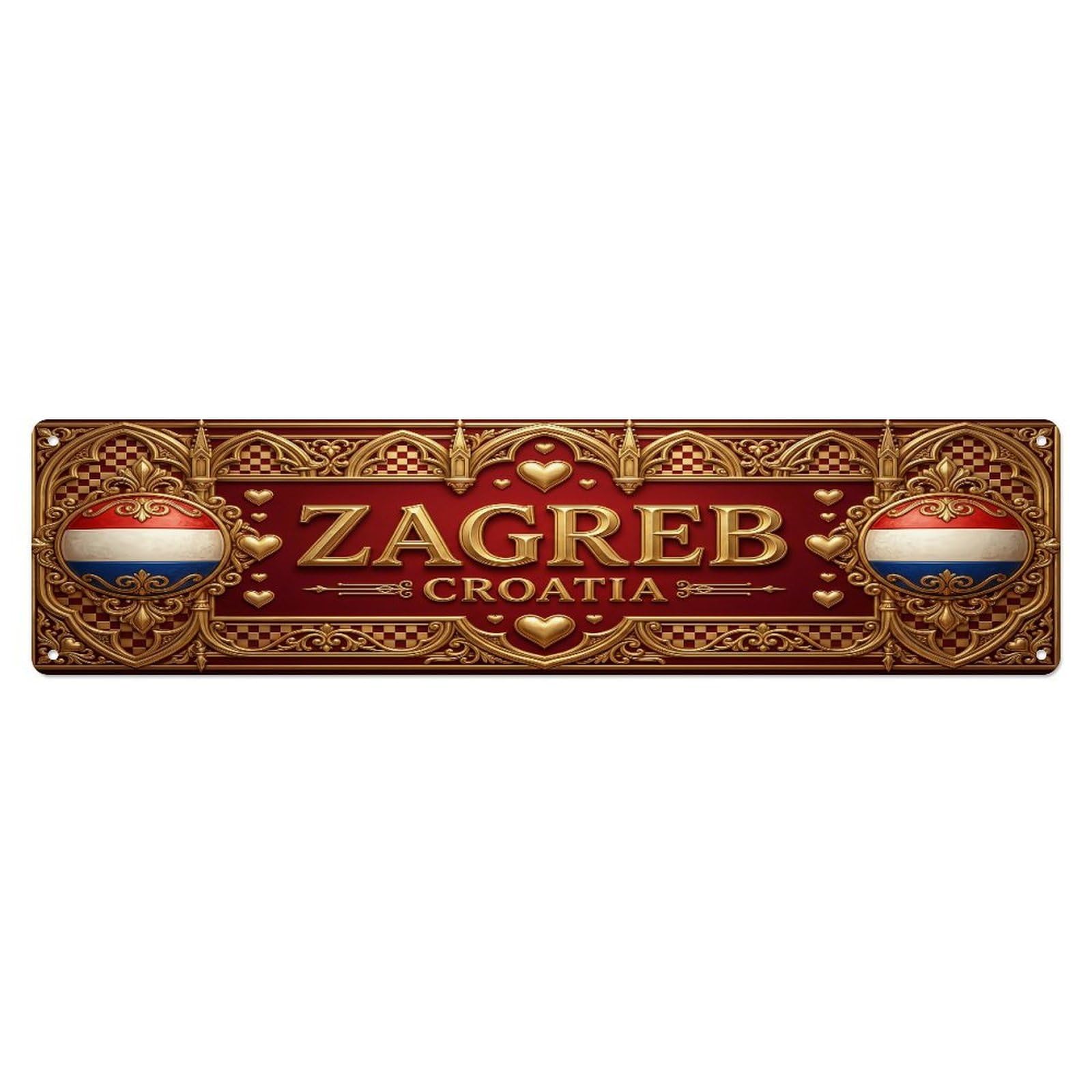 Xanthor Style Metal Tin Sign Vintage Zagreb Croatia Flag Pattern