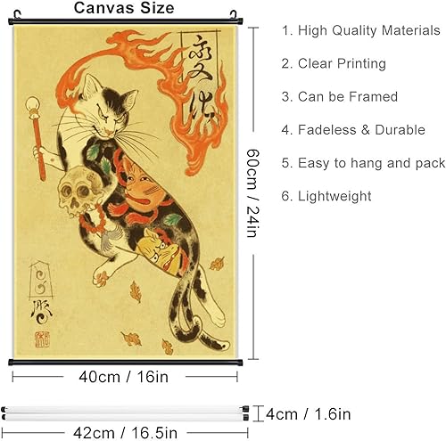 Miniatura 2 de Una amplia variedad de tatuajes de gato samurái japonés retro vintage con 13 rollos de pared para colgar (16 x 24 pulgadas)