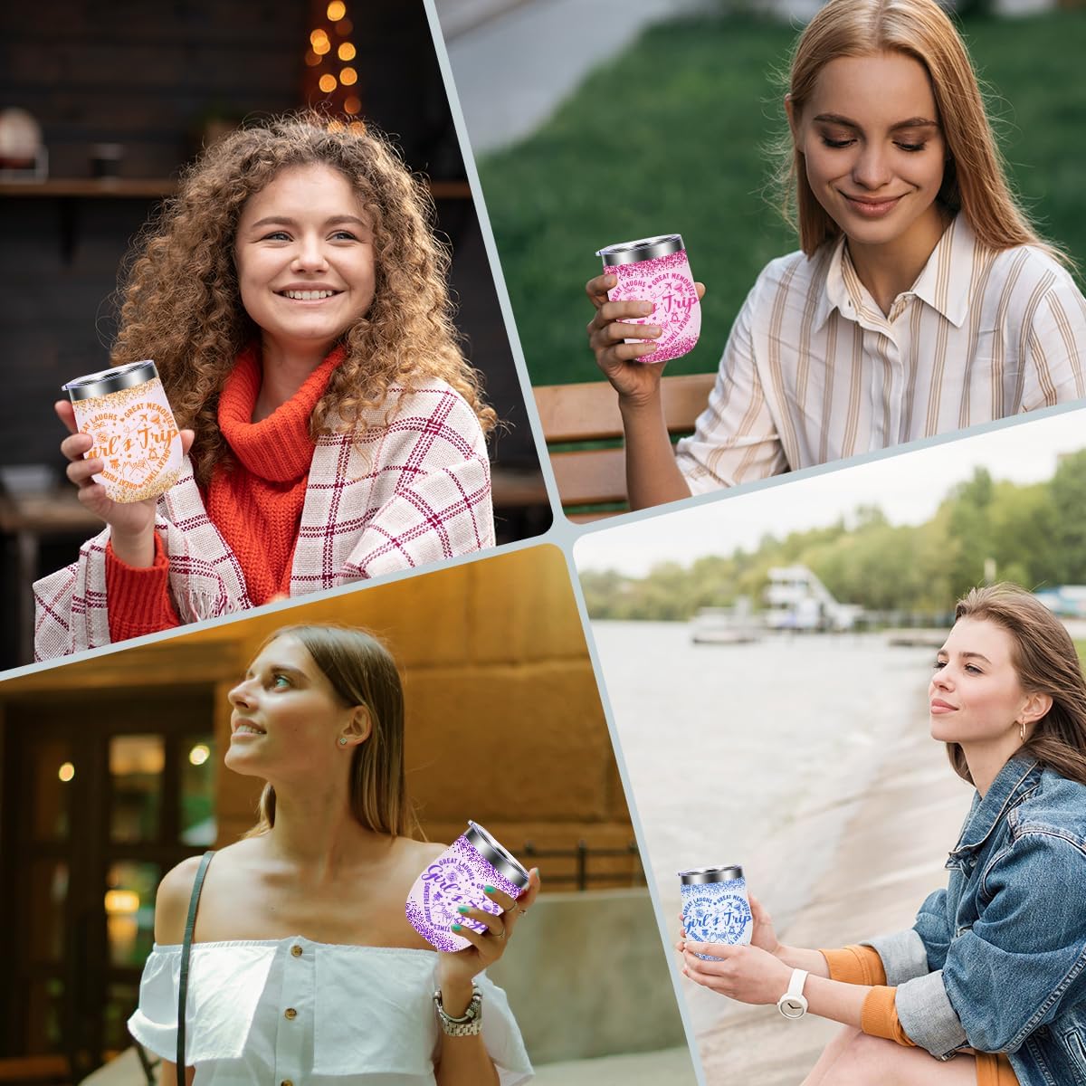 4Pcs Girls Trip Wine Tumbler With Lid, 12 Oz Stainless Steel Insulated Wine Tumbler , Girls Trip Gifts Favors Insulated Coffee Cup, Travel Mug Sister Gifts for Friendship Vacation Bachelorette Party - Image 5