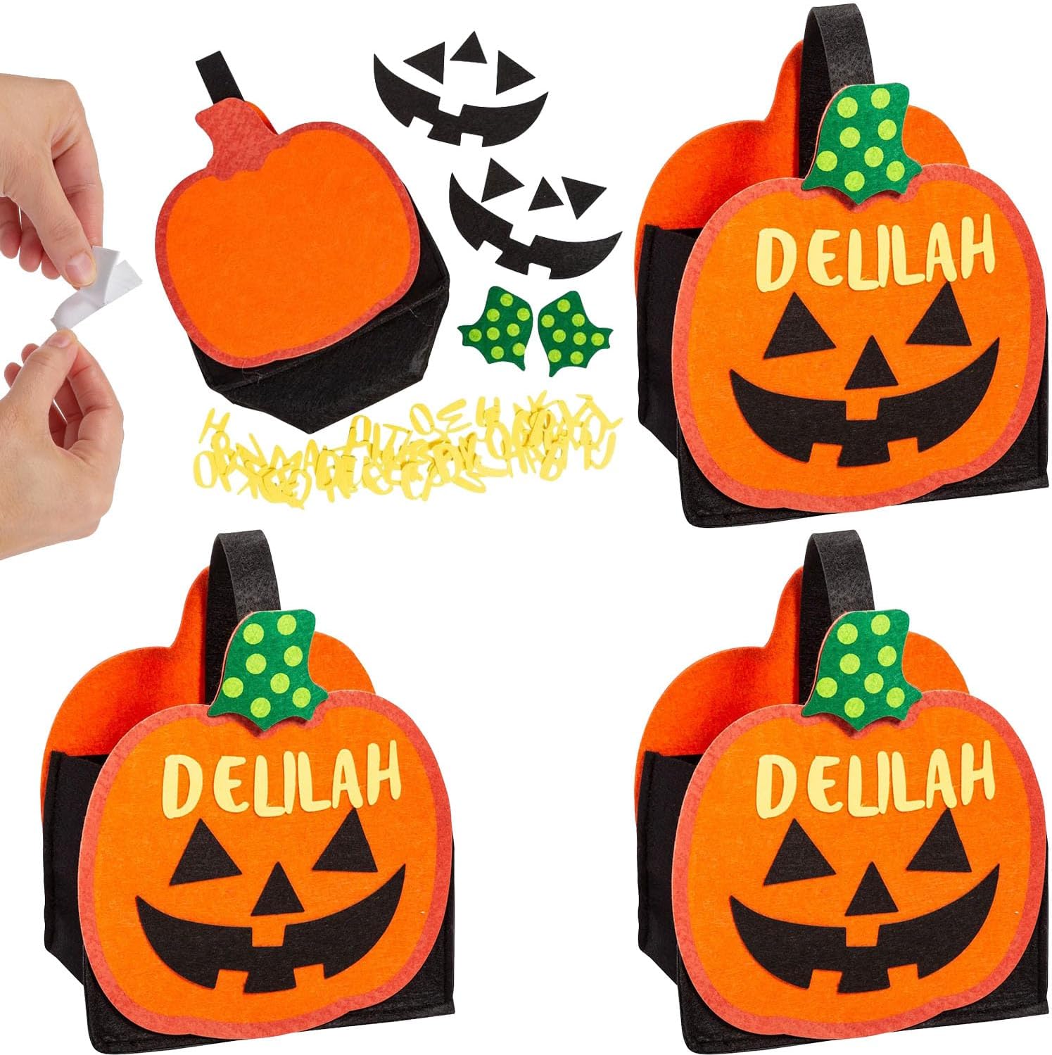Felt Jack-O’-Lantern Halloween Trick-or-Treat Bag Craft Kit - Makes 3