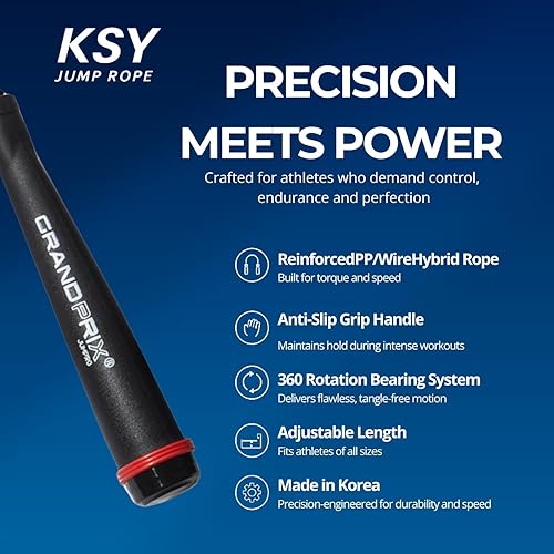 Miniatura 5 de Cuerda de saltar para hombres y mujeres (serie Grand Prix Ultra Speed) Cuerda de alambre ajustable para CrossFit, boxeo y entrenamiento de fitness