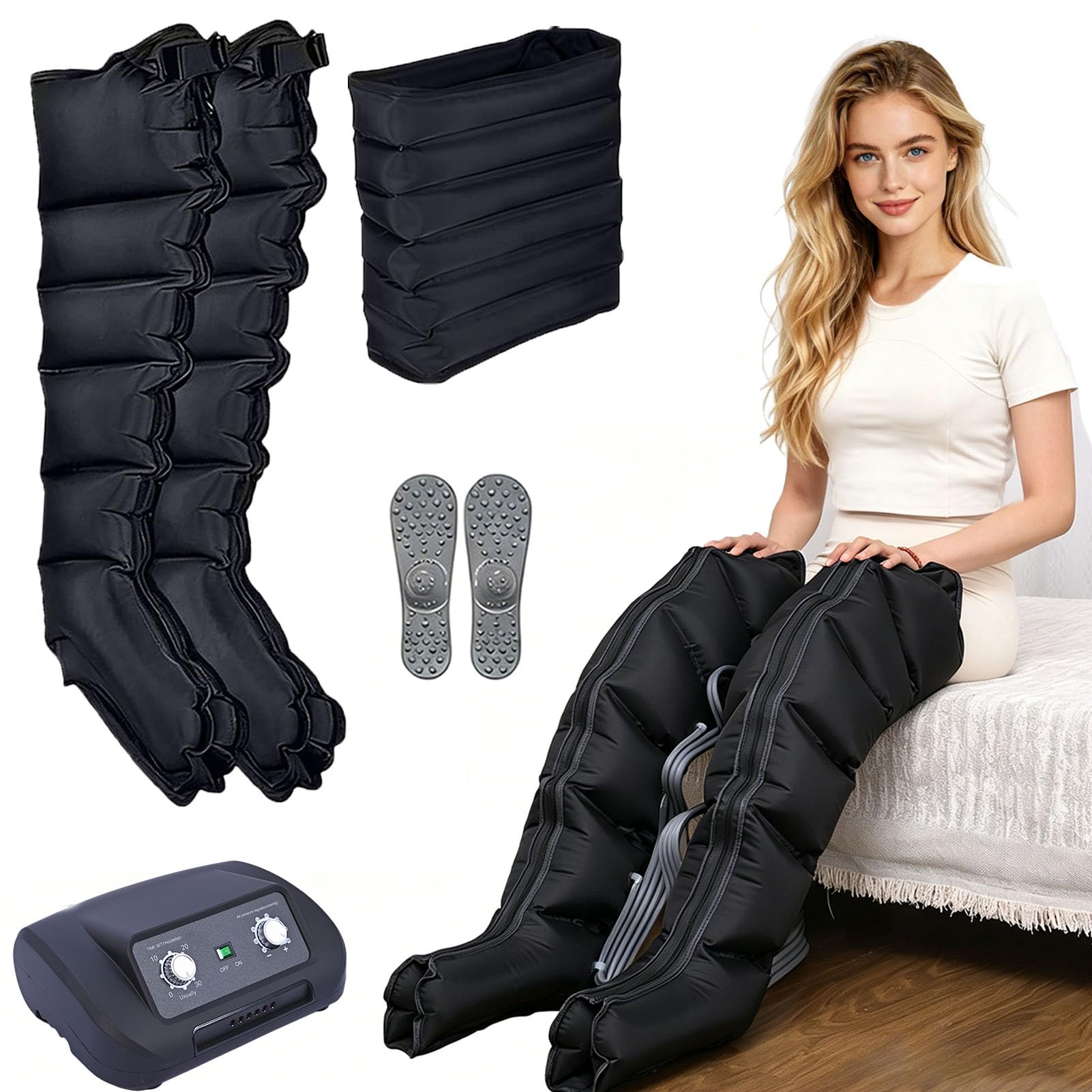 SULQING Leg Compression Machine for Pain Relief and Circulation Support, Pressotherapy and Lymphatic Drainage Compression Boots, Customisable 0-240 mmHg Pressure and 0-30 Minute Timer