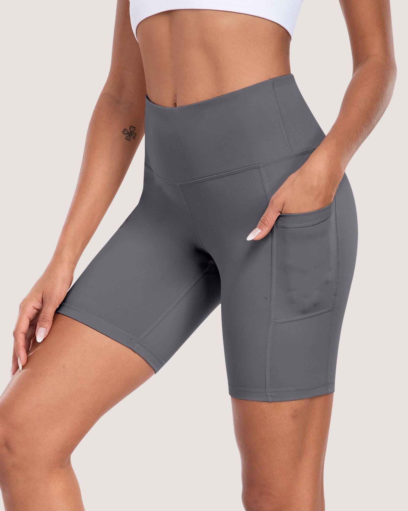 Pantalones cortos de ciclista para mujer con bolsillos, cintura alta de 8 pulgadas, control de abdomen, suaves, atléticos, entrenamiento, gimnasio, yoga — view 11