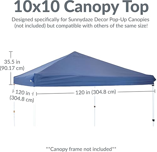 Miniatura 5 de Sunnydaze Toldo desplegable estándar de 10 x 10 pies, parte superior de repuesto de tela Oxford 150D con revestimiento de poliuretano para toldo,