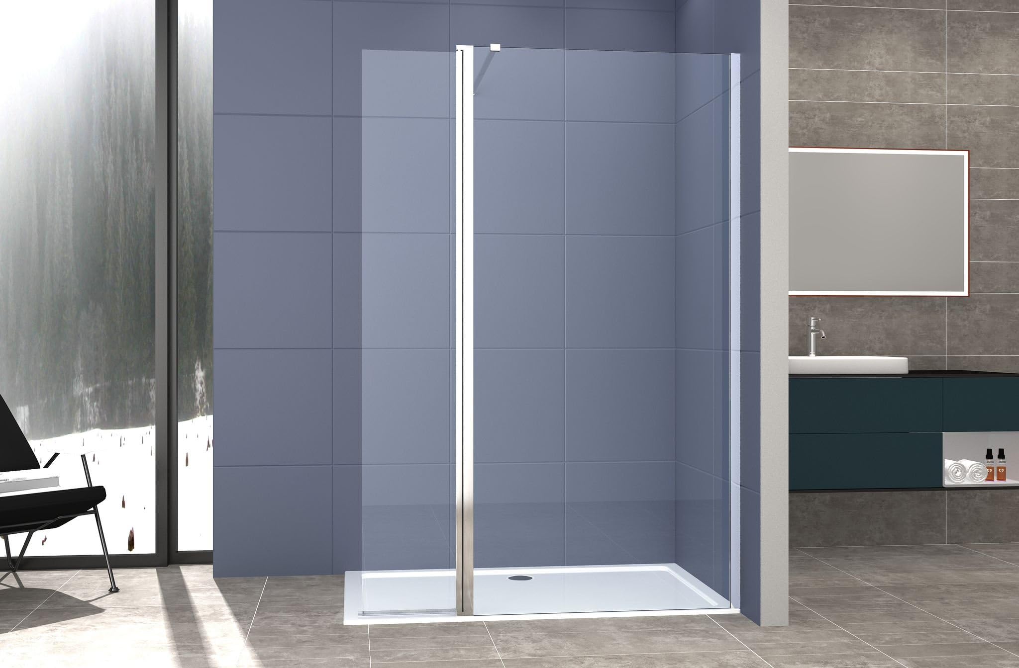 Box Doccia parete Walk in 140 cm + anta 40 cm h 200 cm cristallo temperato trasparente 8mm profilo CROMATO MIRELLA