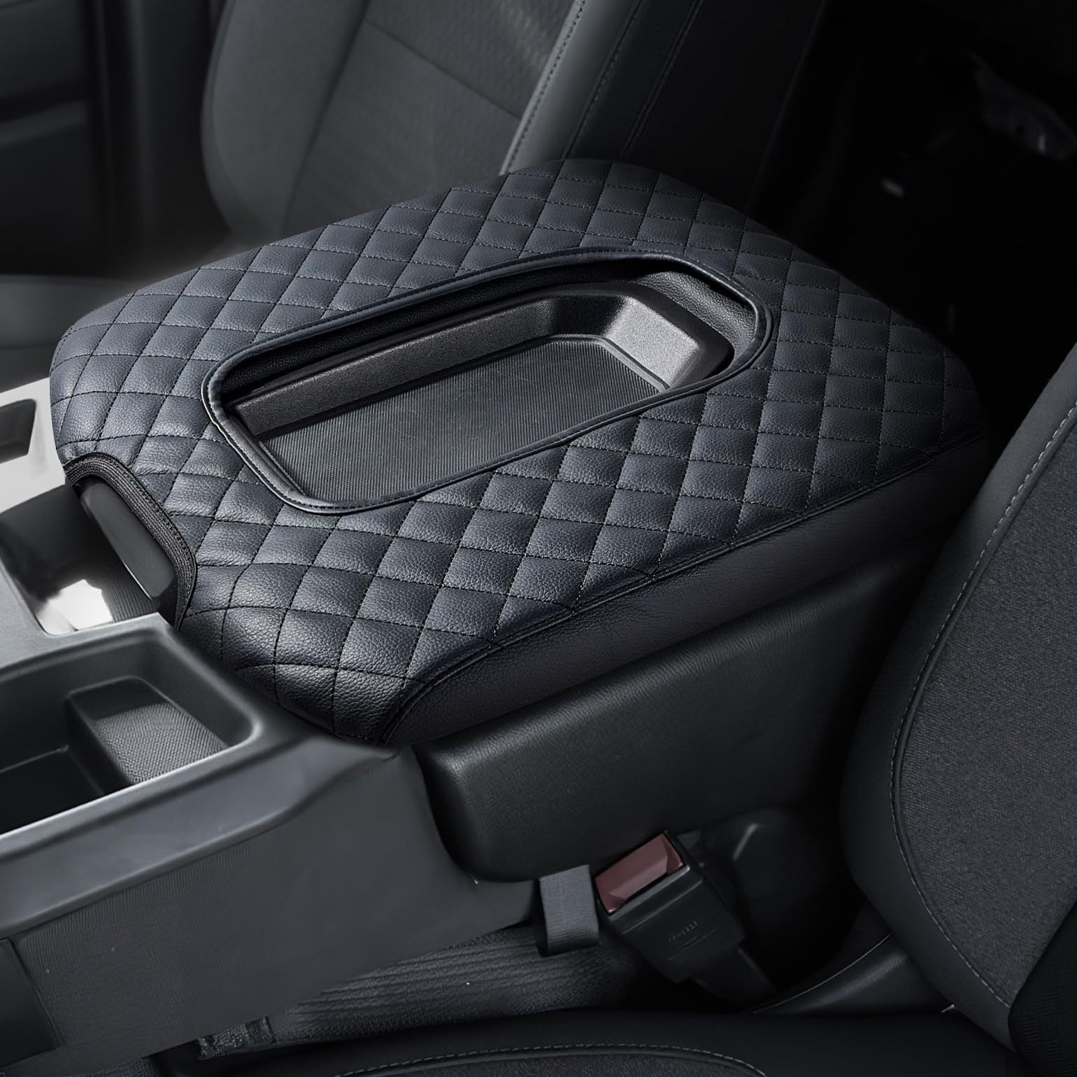 ISSYAUTO Center Console Cover Compatible with 2019-2024 Silverado Sierra Jump Seat Console Leather Armrest Cover