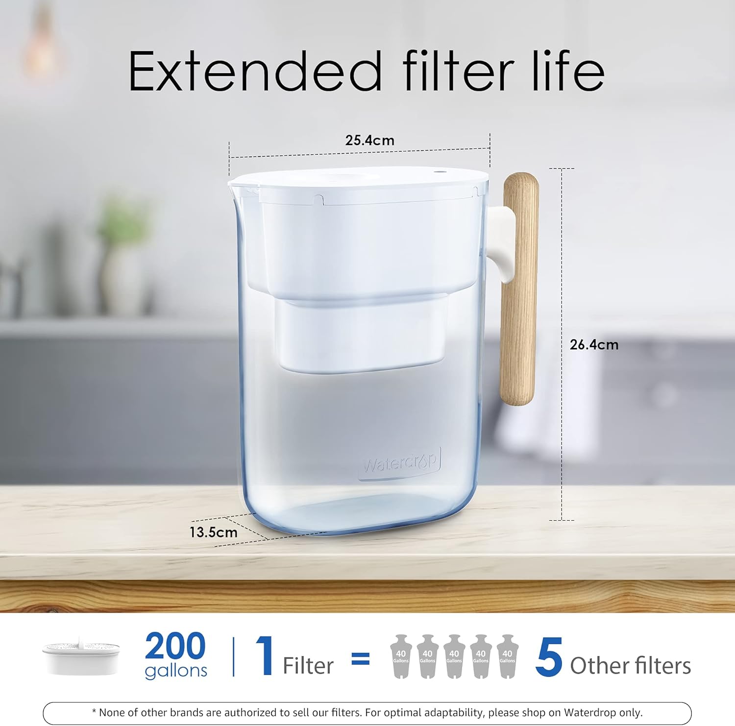 200-Gallon Long-Life Chubby 10-Cup Water Filter Pitcher with 1 Filter, NSF Certified, 5X Times Lifetime, Reduces Lead, Fluoride, Chlorine and More, BPA Free, White, by Waterdrop: Home & Kitchen