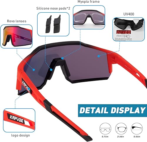 Miniatura 5 de KAPVOE Gafas de ciclismo polarizadas con 4 lentes intercambiables TR90 gafas de sol deportivas para mujeres y hombres para correr bicicleta MTB