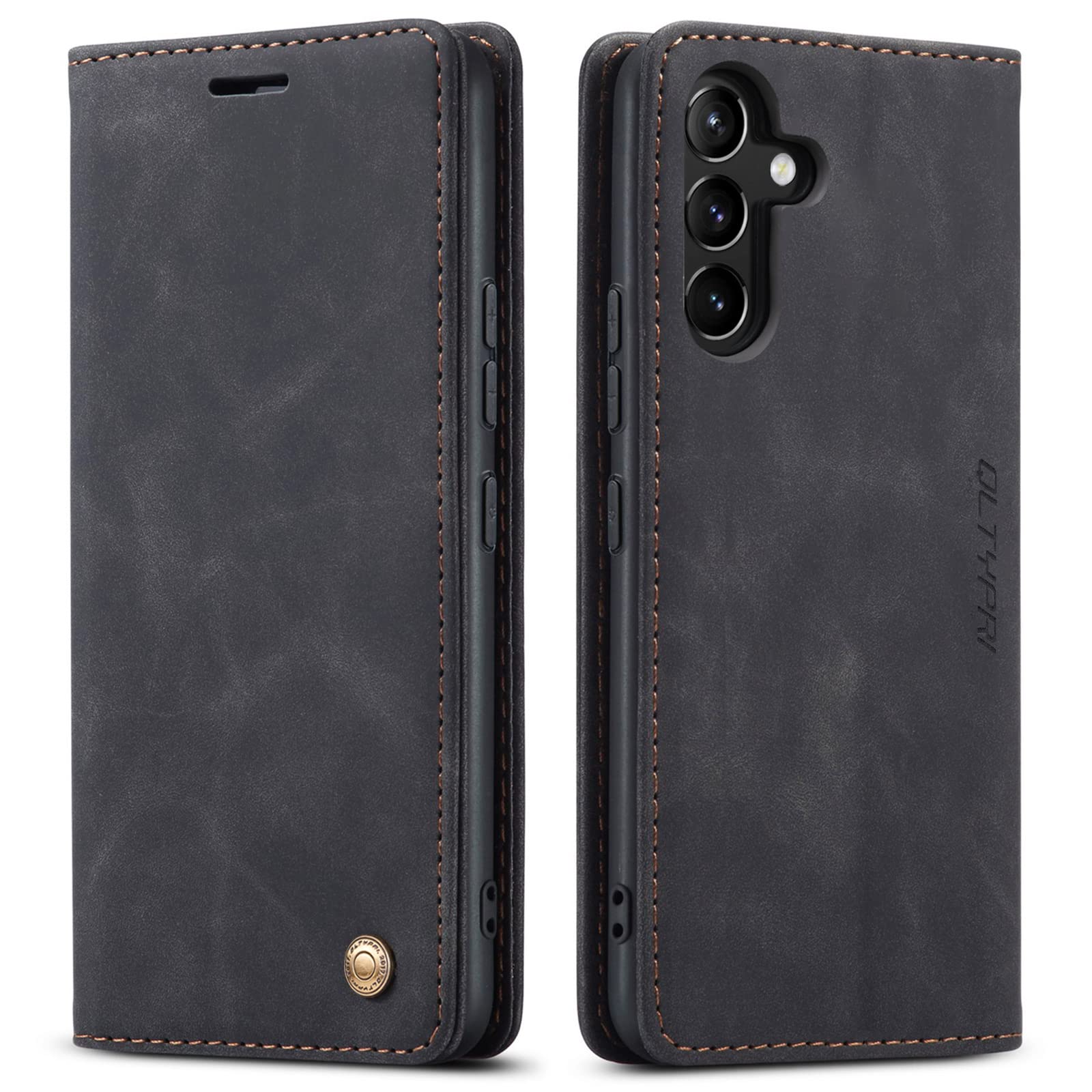 QLTYPRI Case for Samsung Galaxy A35 5G, Vintage PU Leather Wallet Case Card Slot Kickstand Magnetic Closure Shockproof Flip Folio Case Cover for Samsung Galaxy A35 5G - Black