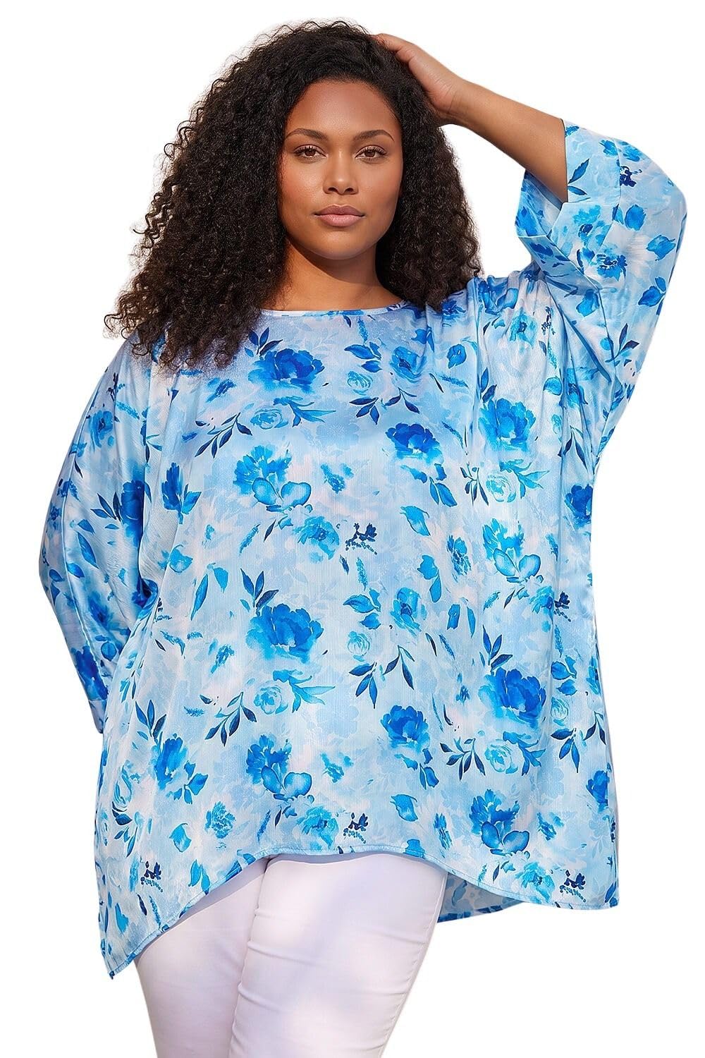 Roman Curve Women's Blue Floral Print Tunic Top Size 20
