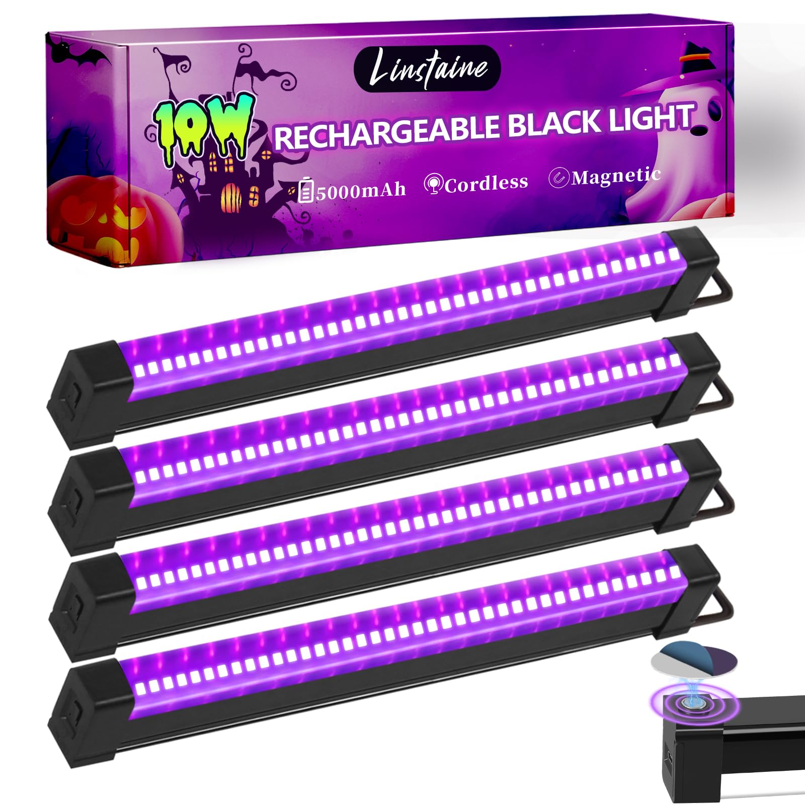 Rechargeable Black Light Bar 4-Pack 5000mAh
