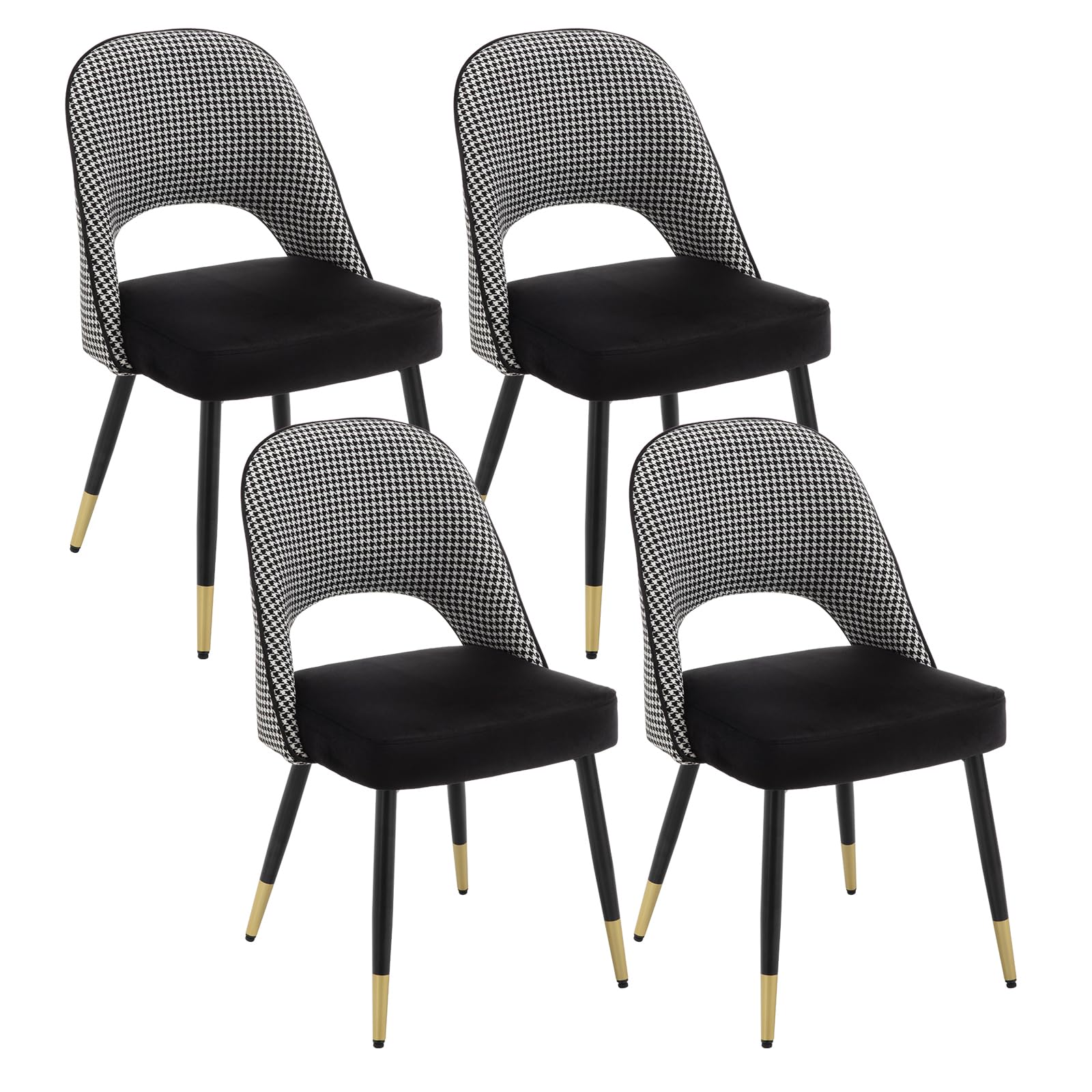 chairus Lot 4 Chaises Salle à Manger Velours Chaise Bureau Moderne, Noir | Chaise en Velours Chaise de Cuisine Moderne sans Accoudoirs Dossier Confortable Pieds Métal pour Chambre Dîner Salon