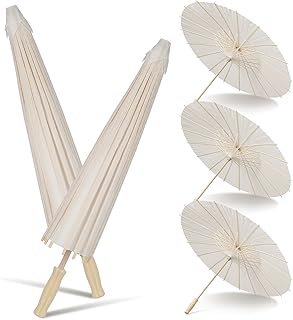 SEWACC 5pcs White Oil Paper Umbrellas, 23. 6 Inch Handmade Chinese Traditional Paper Parasols for Wedding Party, Dance Performance Diy Craft Decorations
