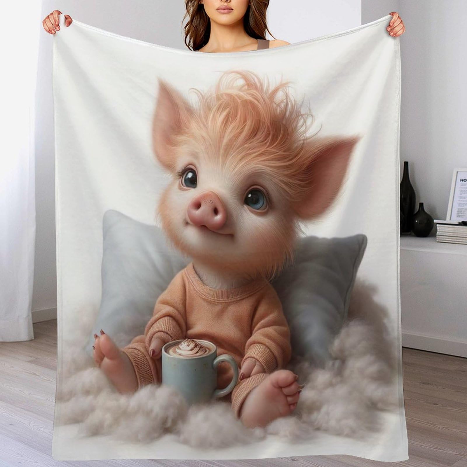 Plaid cochon mignon idée cadeau couverture douce flannel 130x150cm