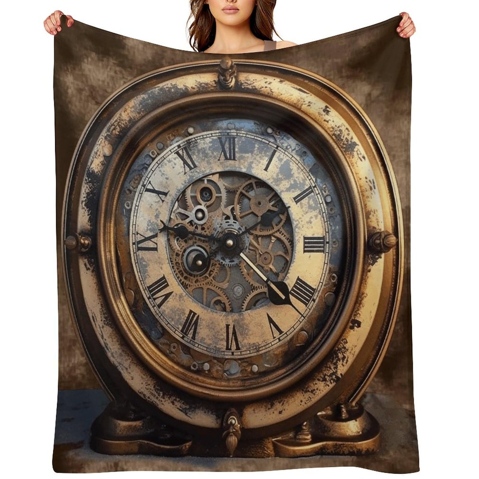 Steampunk Clock Throw Blanket for Couch and Bed Super Soft Warm Lightweight Throw Blankets Cozy Fuzzy Flannel Blanket Personalized Decorative Blankets for Sofa Decor 60"x80"