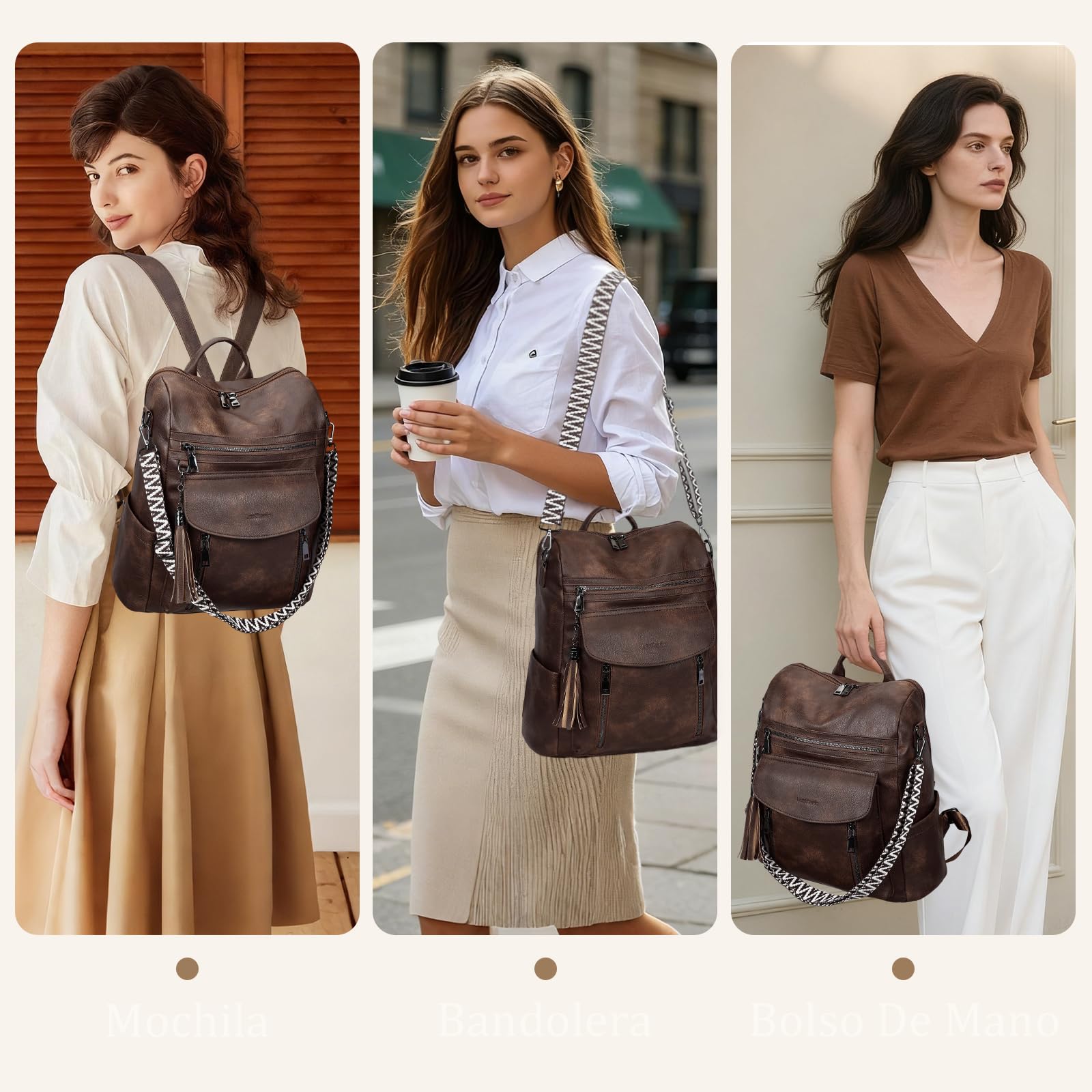 Leathario Mochila de Cuero Vegano Impermeable y Antirrobo para Mujer, Elegante Mochila para Portátil, Oficina, Universidad y Viaje, Negro Carbón