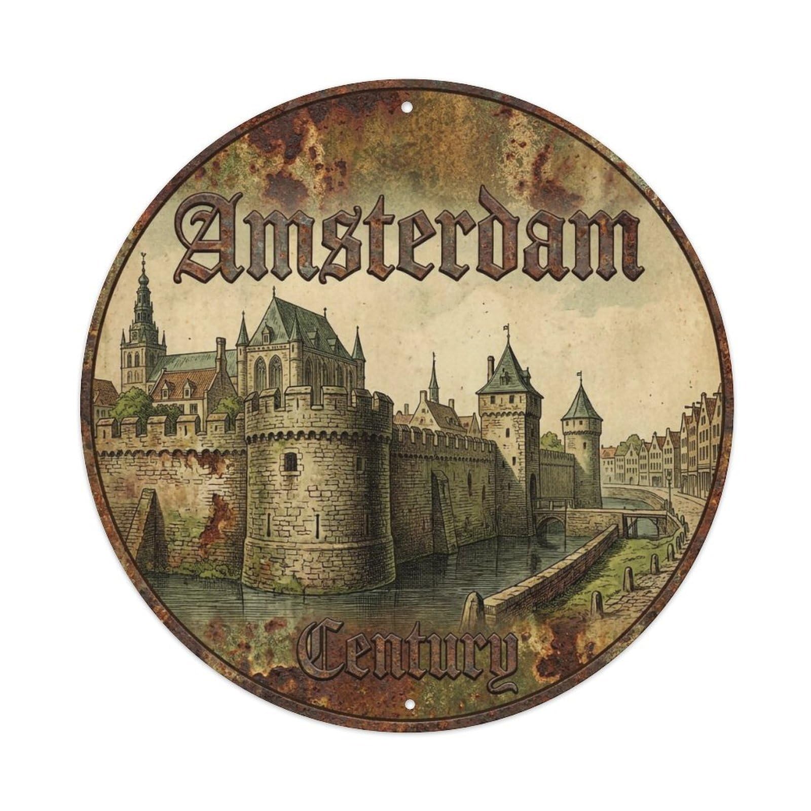 Vintage Travel Amsterdam Netherlands Period Metal Tin Sign