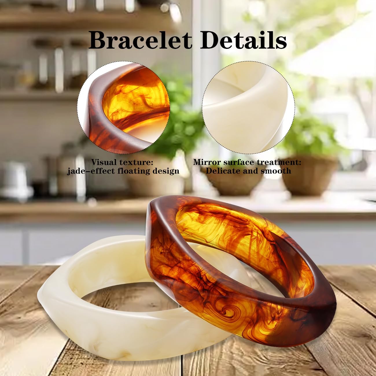 4 Pcs Square Acrylic Resin Bangle Bracelets Wide Irregular Geometric Plastic Bracelet Wristbands for Women Jewelry Set - Image 3