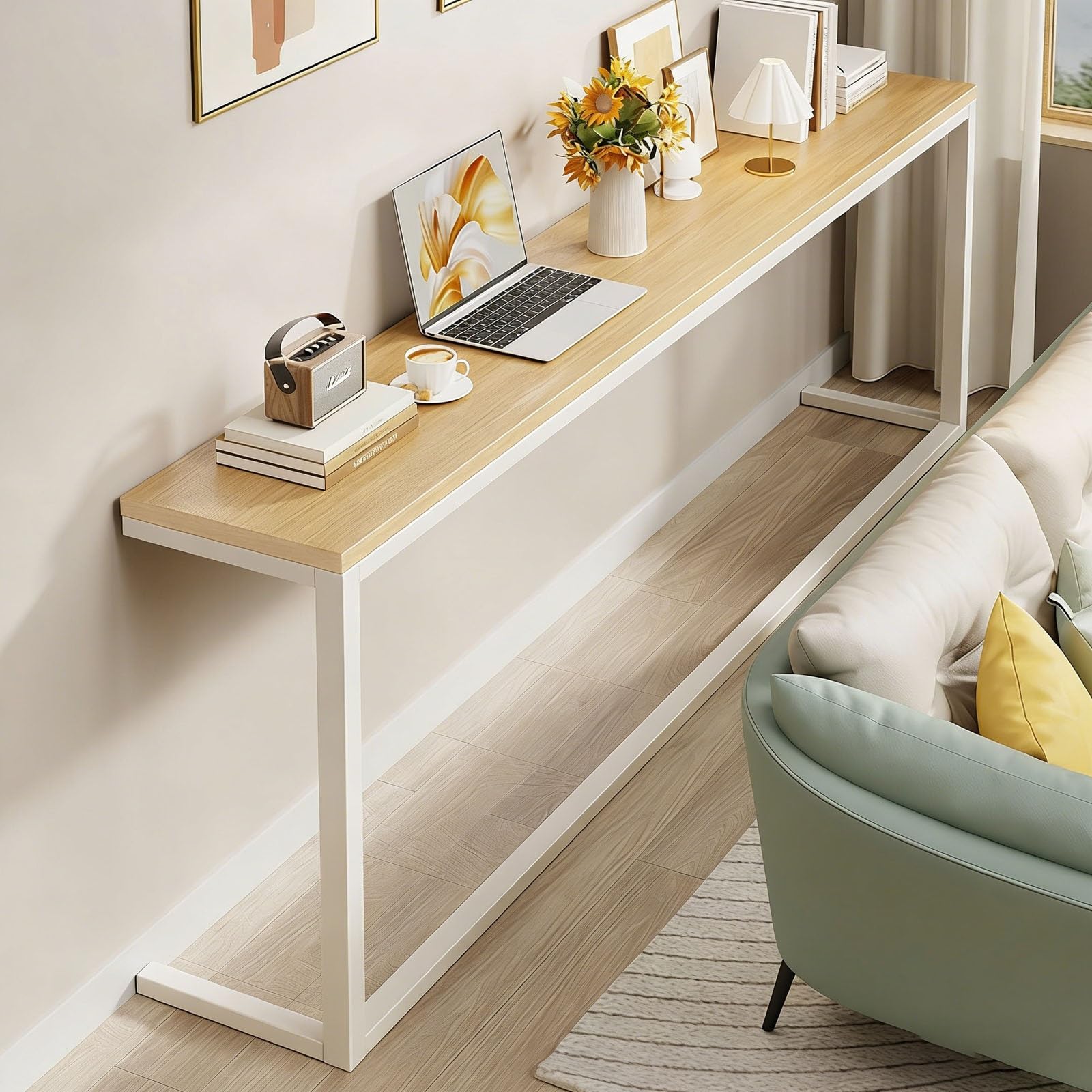 Konsolentisch schmaler Flurtisch, Beistelltisch, 15/20cm Eingangstisch für kleinen Raum, Eingang, Flur, Couch Regal für Wohnzimmer(Wood Color,140x20x80cm)