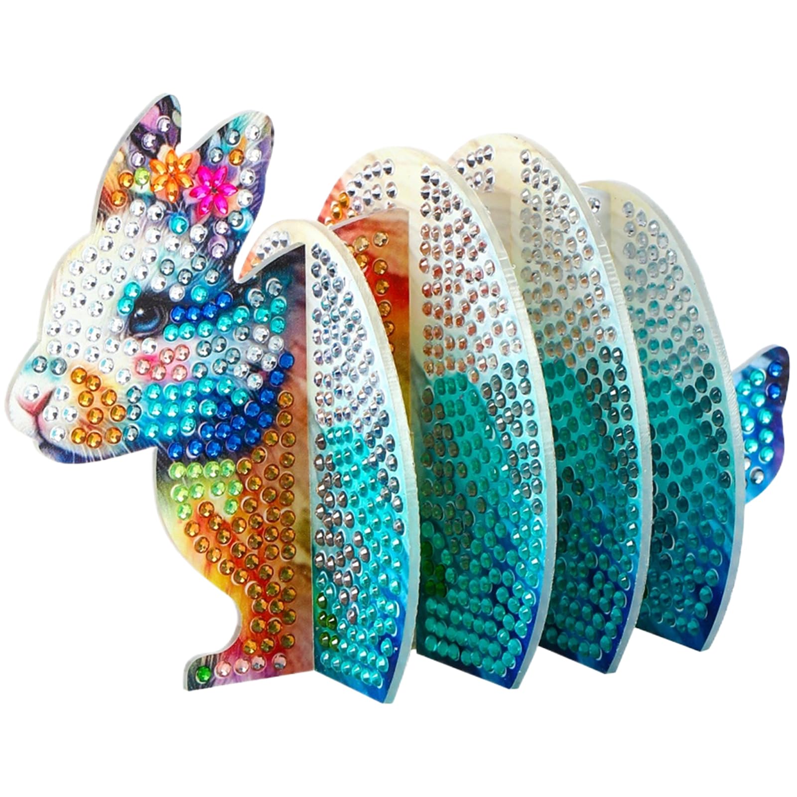5pcs 5D DIY Diamond Art Painting Coaster Set with Holder, DIY Animal Diamond Crafts Coasters for Adults, Handmade Home Desk Decor & Practical Gift for Adults Beginners(Rabbit)