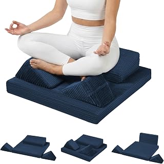 Meditation Cushion, Meditation Mat with Knee Support, Navy Blue | Large Washable Meditation Pillow for Sitting on Floor, Yoga Pillow with 2 Knee Cushions for Co