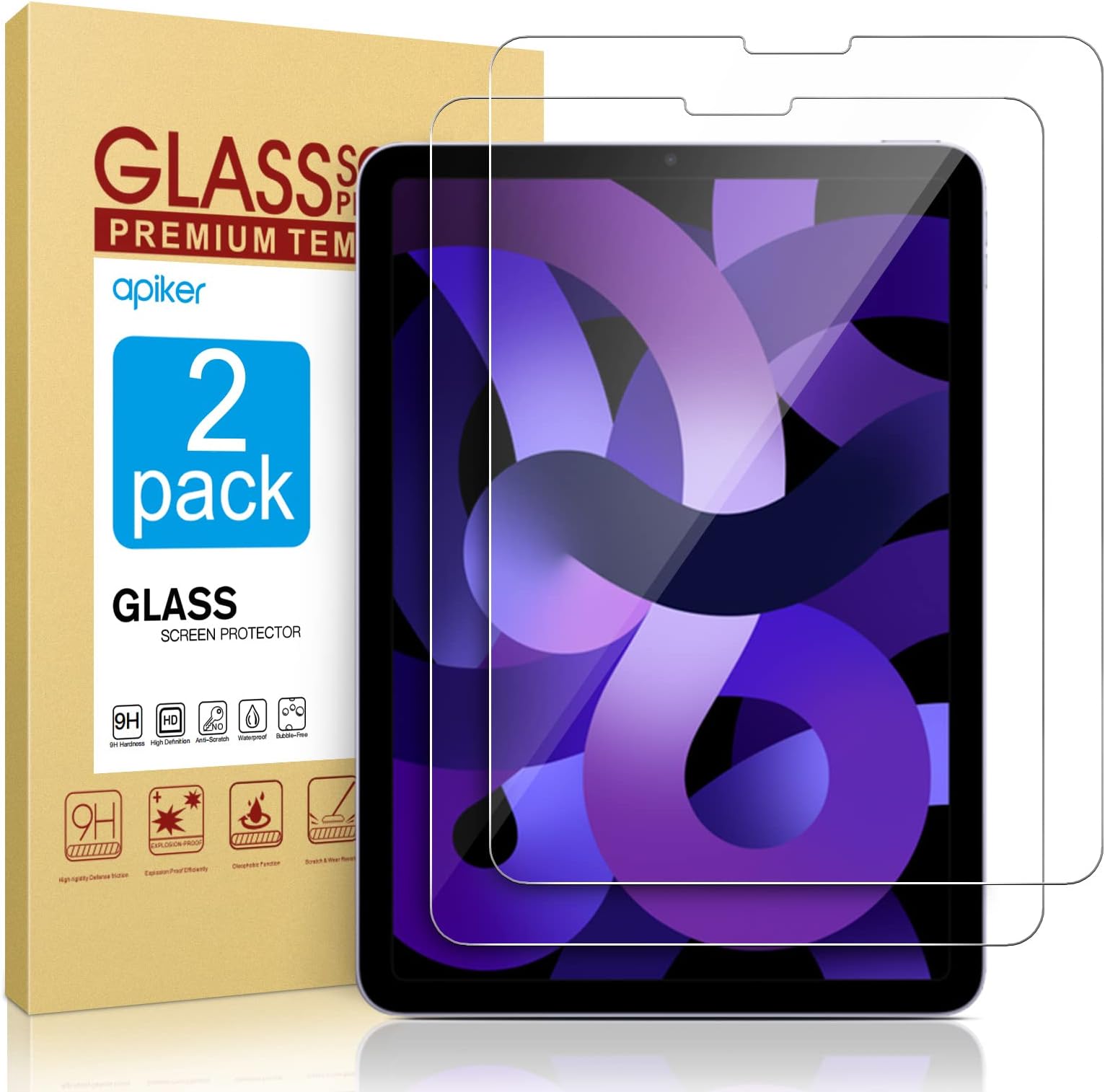 apiker [2-Pack Tempered Glass Screen Protector Compatible for iPad Air4 2020/iPad Pro 11 2020/2018 Released, Alignment Frame, Face ID Compatible, Apple Pencil Compatible, High Definition