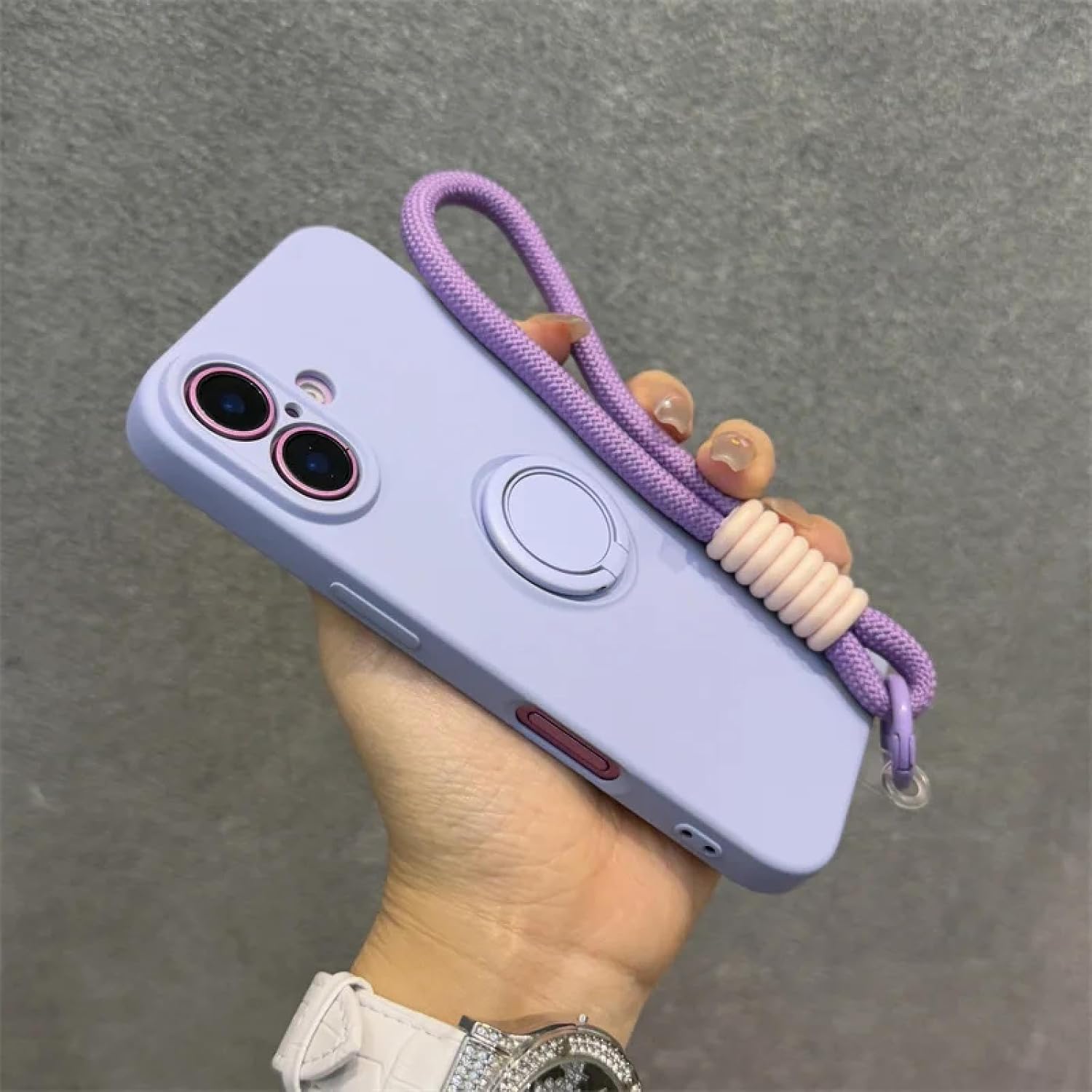 Liquid Silicone Finger Ring Holder Bracket with Wrist Strap(for iPhone 13 Pro/Purple)