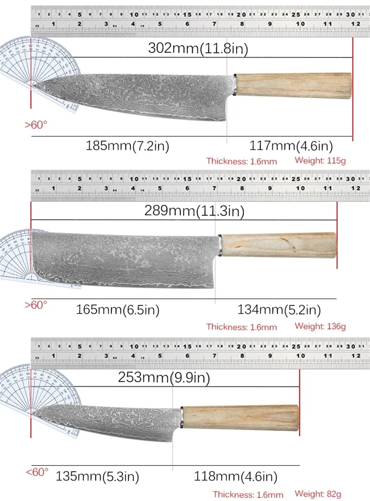 Set di coltelli da cucina ad alto tenore di carbonio, coltelli da chef giapponesi forgiati, coltello da disosso in acciaio di Damasco, mannaia affilata, pelapatate(1PC-A)