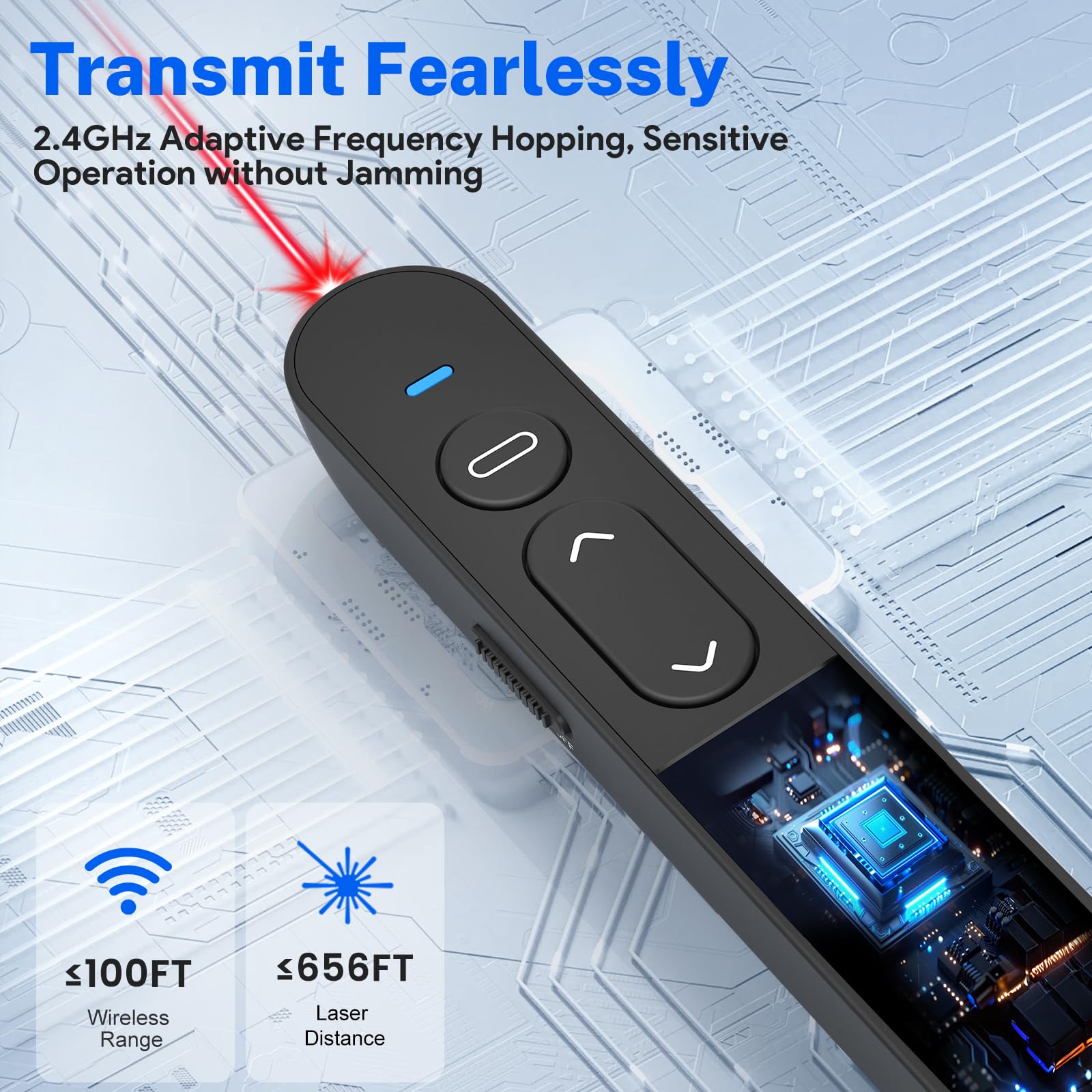 Puntero Presentaciones, Presentador Inalámbrico de 2,4 GHz con Receptor USB-C Control Remoto de Presentación para Profesores, Oficina, Reuniones, informes - Admite Hipervínculo y Control de Volumen