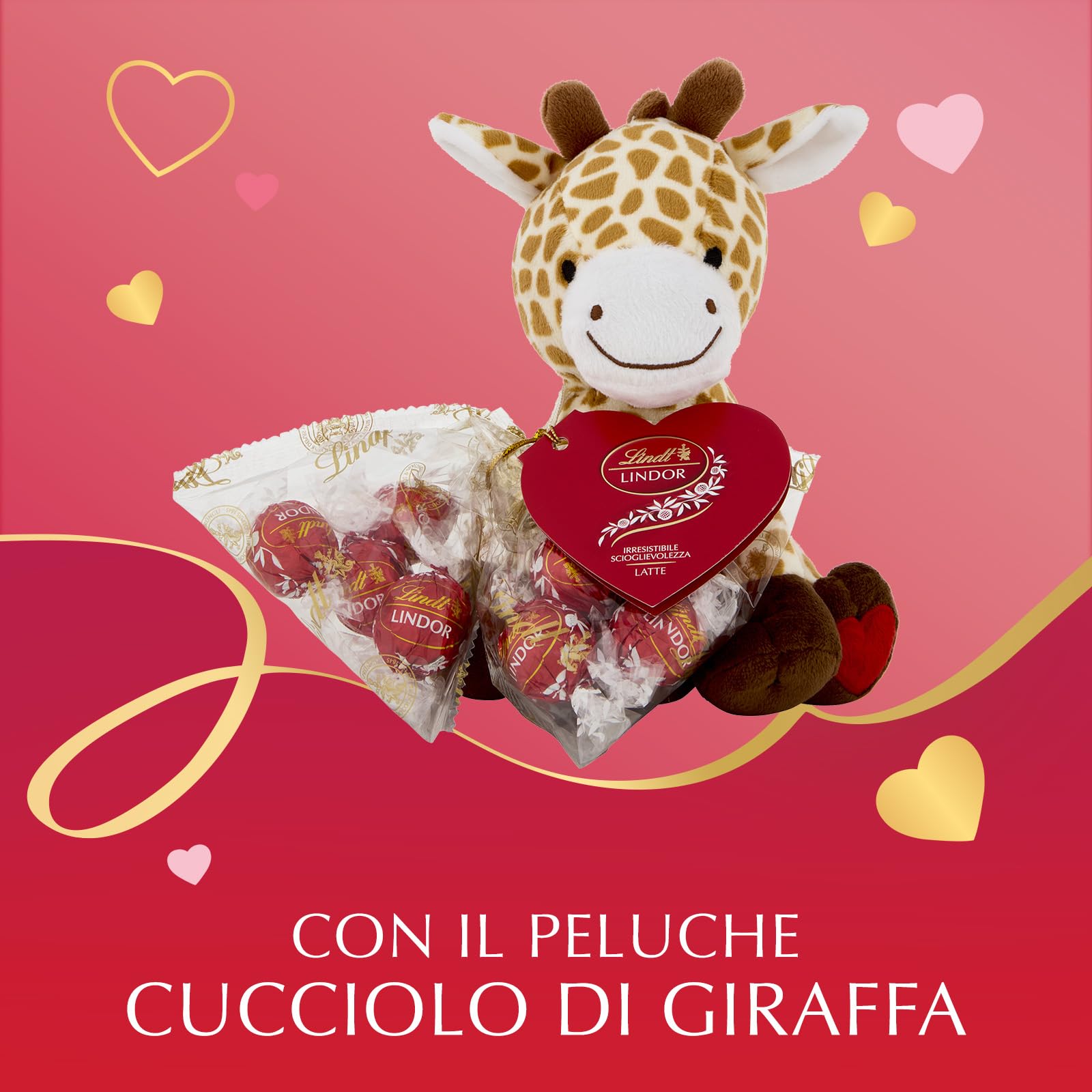 Lindt San Valentino Peluche Cucciolo Giraffa con Cioccolatini LINDOR al Latte, Formato 100 g