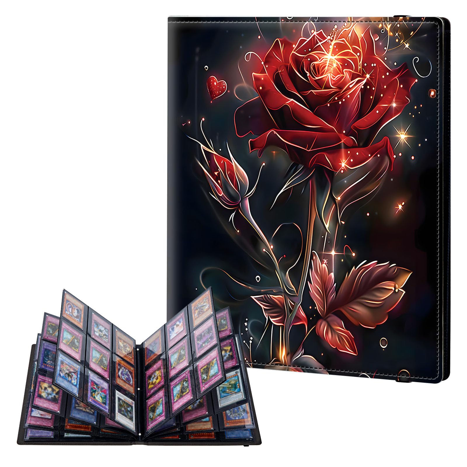 ETLKJVBL 9 Pocket Trading Card Binder, Card Collection Binder for TCG, MTG, Sports Cards, Baseball, Red Rose Trading Card Book Holder for Collectors, Top Loader Binder — image 1