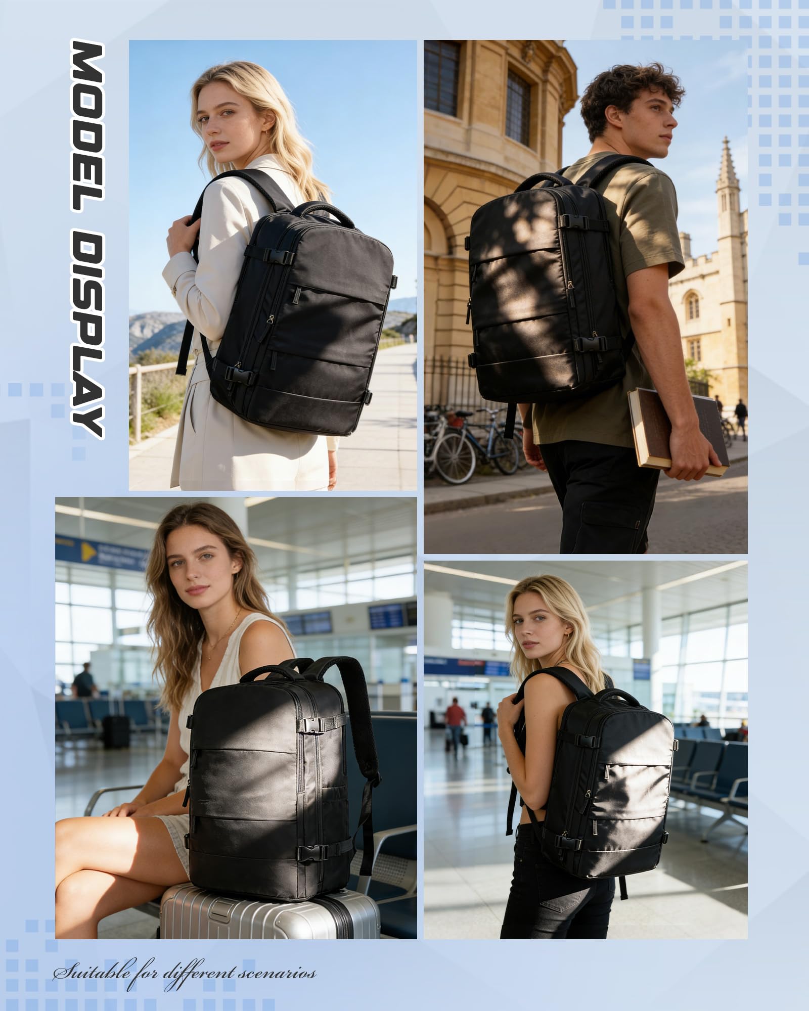 SEAFEW Sac à dos sous vide de voyage avec pompe pour Ryanair 40x30x20, Sac À Main Bagage Cabine Avion para Easyjet, sac à dos décontracté pour ordinateur portable,Sac de Voyage pour Week-End,H01-noir