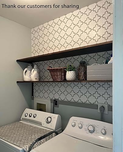 Miniatura 27 de GloryTik Papel tapiz moderno de 16.14 x 197 pulgadas, diseño geométrico azul y blanco, papel de contacto bohemio para armarios y cajones, papel Azul