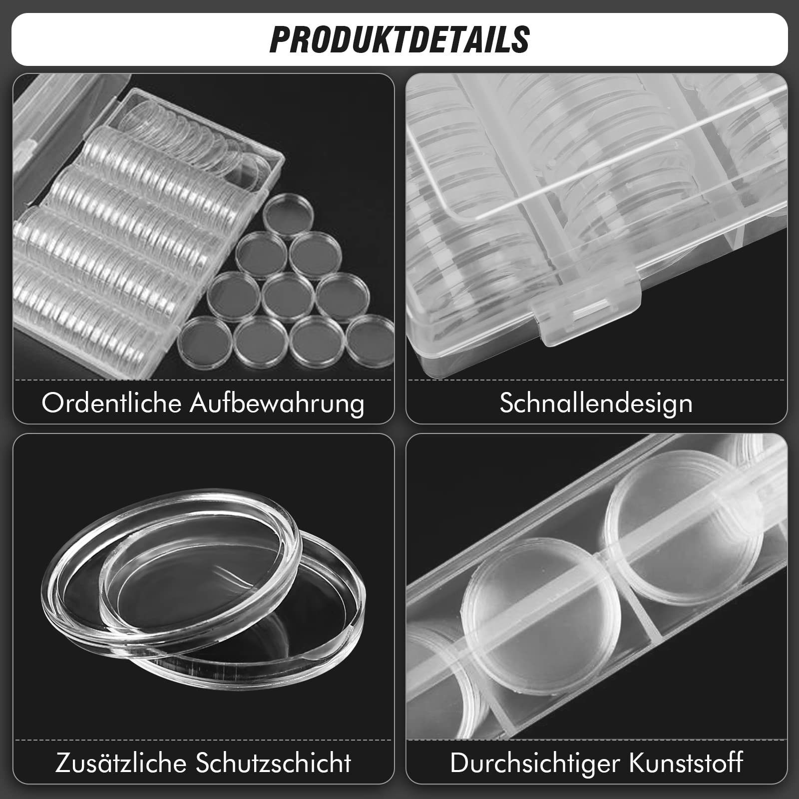 Capsule per monete in plastica trasparente, 70 mm, per raccogliere