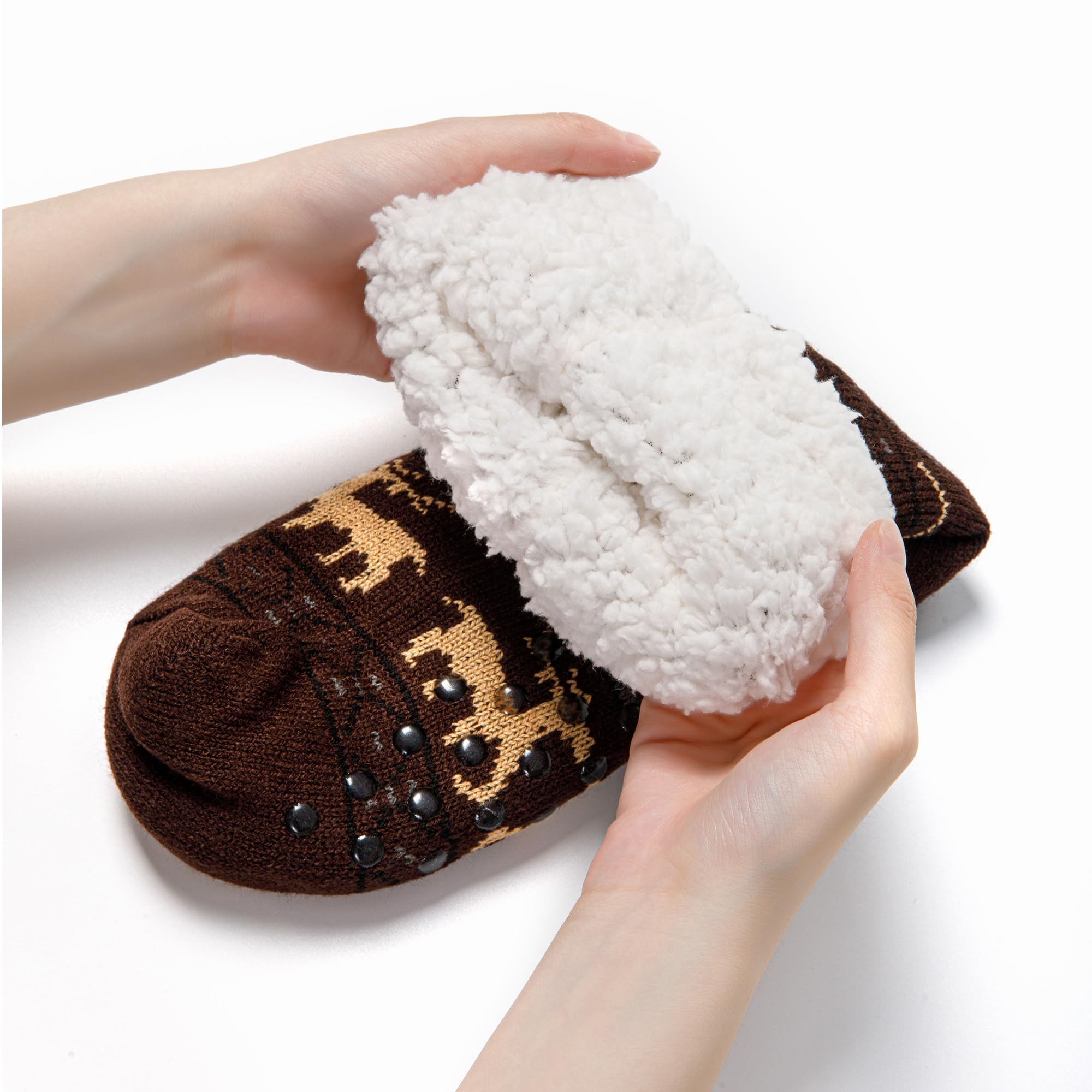 JOMIX Calcetines Antideslizantes Hombre Navidad Peluche Largos Invierno Navideños Cálido Calcetín Andar por Casa Tamaño 39-46
