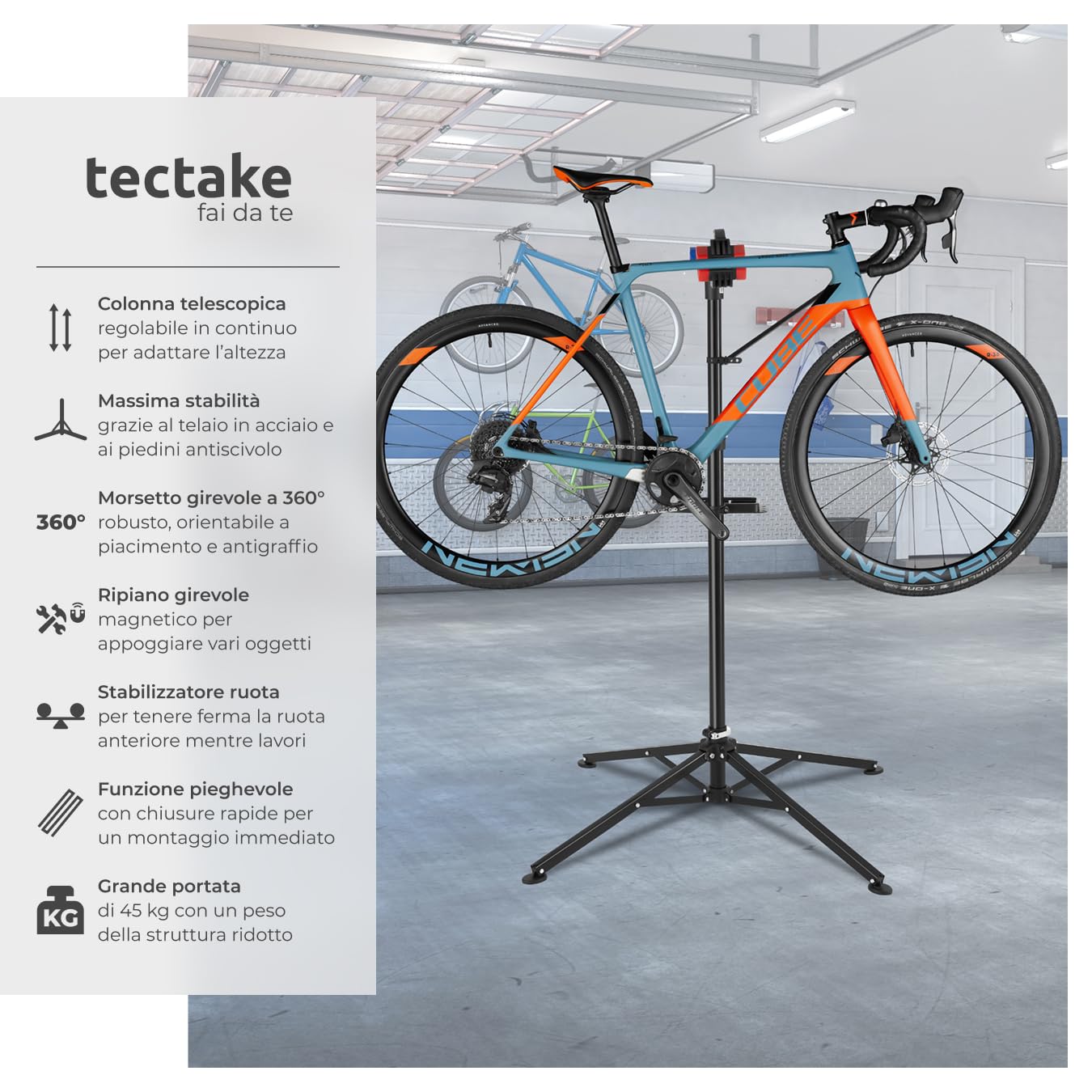 Stante mantenimento bici 360° rotante carreggiatura max 25 kg - Dettaglio