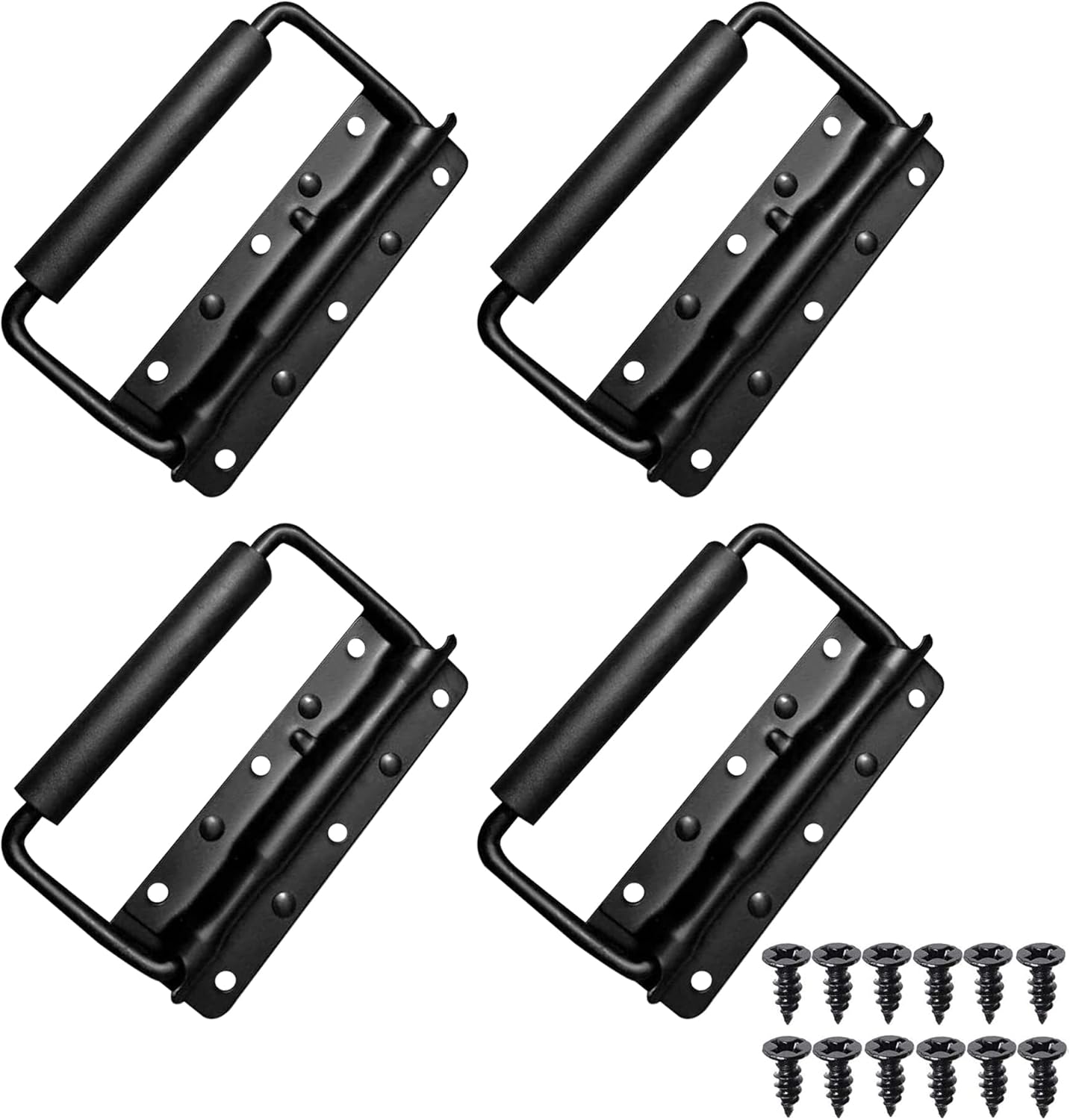 HOMEKNOBS Spring Loaded Case Handle, 4Pack Steel Surface Mount Chest Handle with Rubber Grip