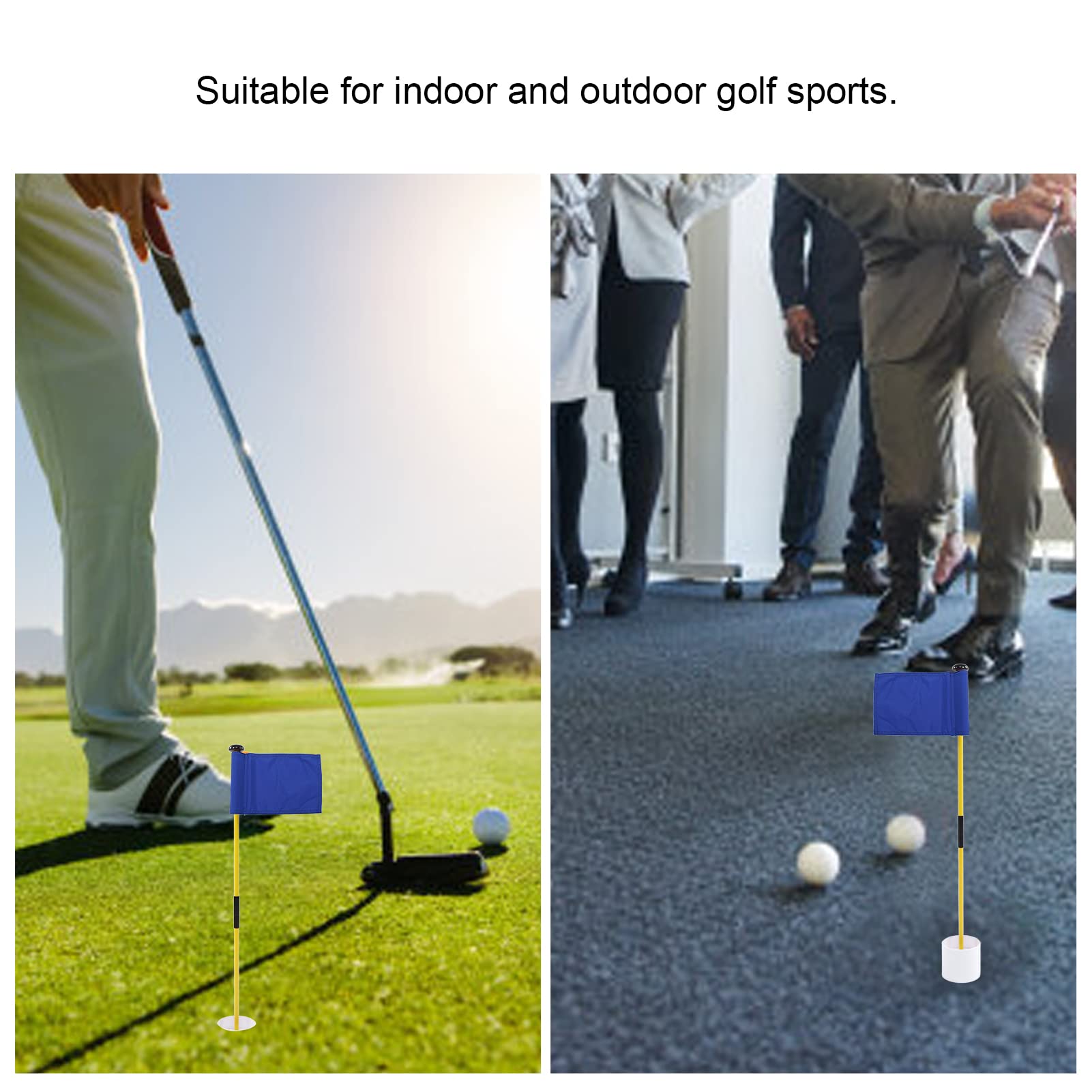 Culnflun Golf Hole Pole Cup Flag, Stick Detachable Two Section Golf Putting Green Flagstick for Indoor Outdoor Practice (Blue)